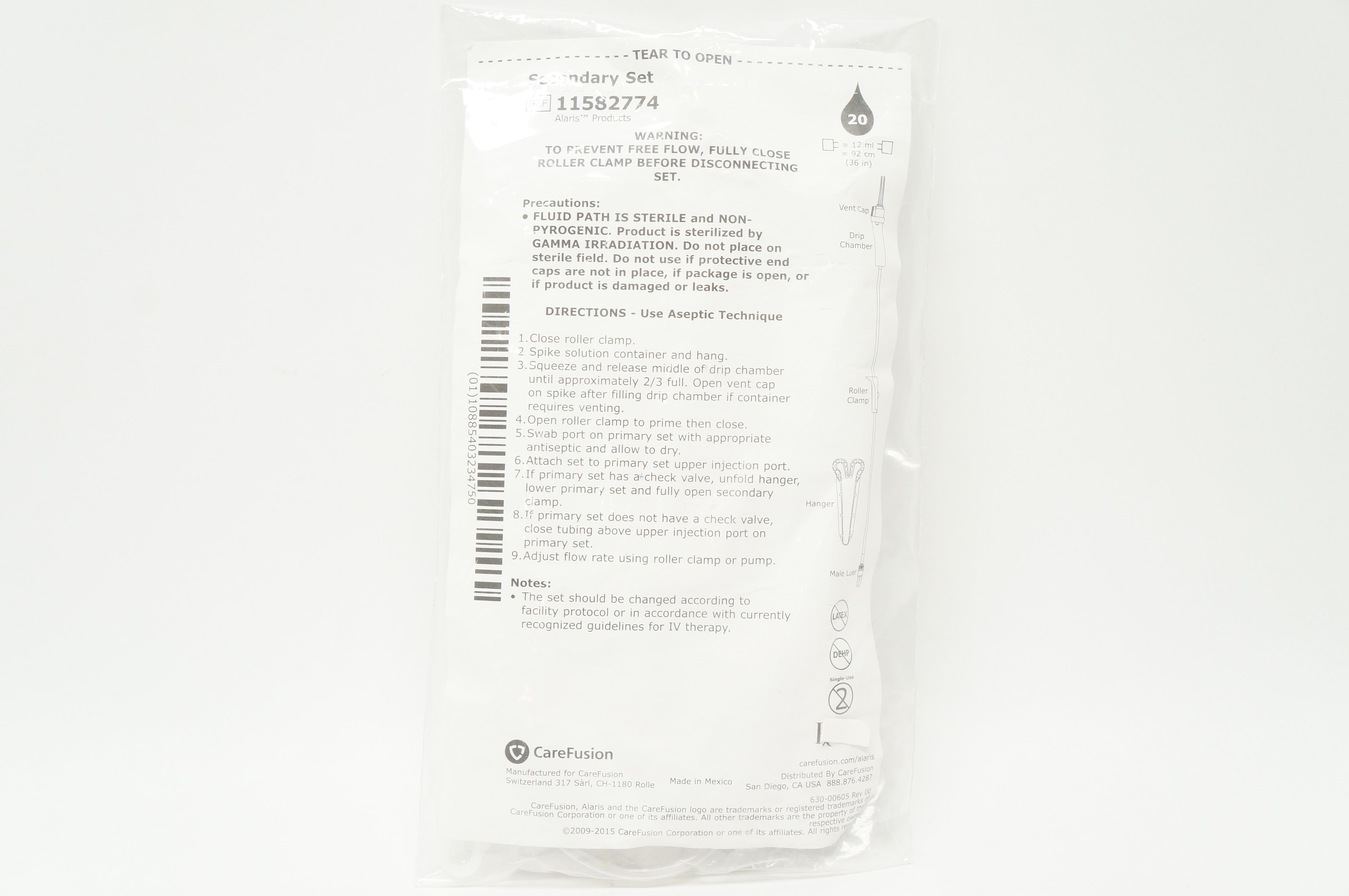 CareFusion 11582774 Secondary Set 20 Drops 36inch (x)