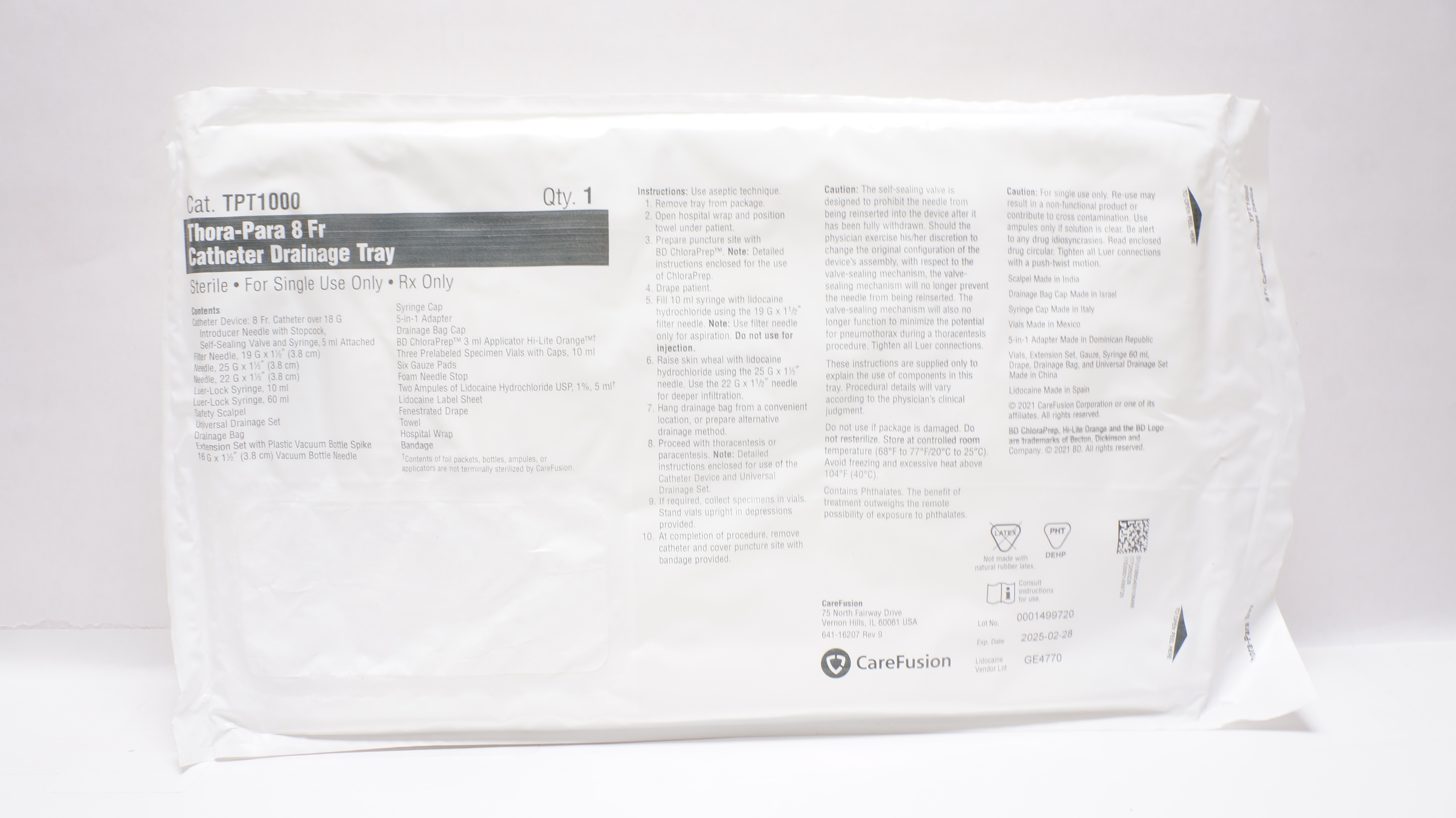 CareFusion TPT1000 Thora-Para 8 Fr Cath. Drainage Tray