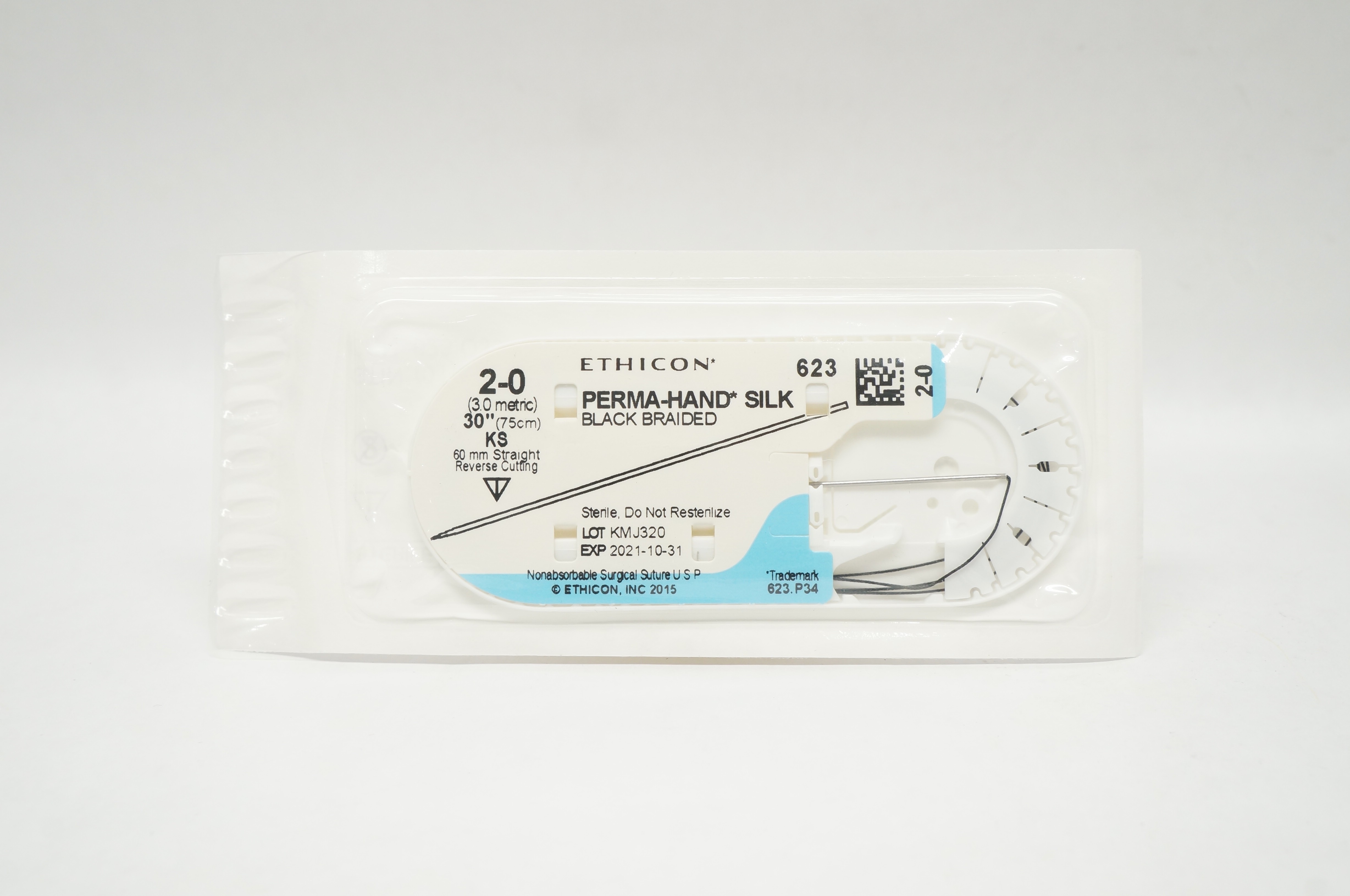 Ethicon 623 2-0 PERMA-HAND SILK KS 60mm Straight Reverse Cutting 30inch (x)