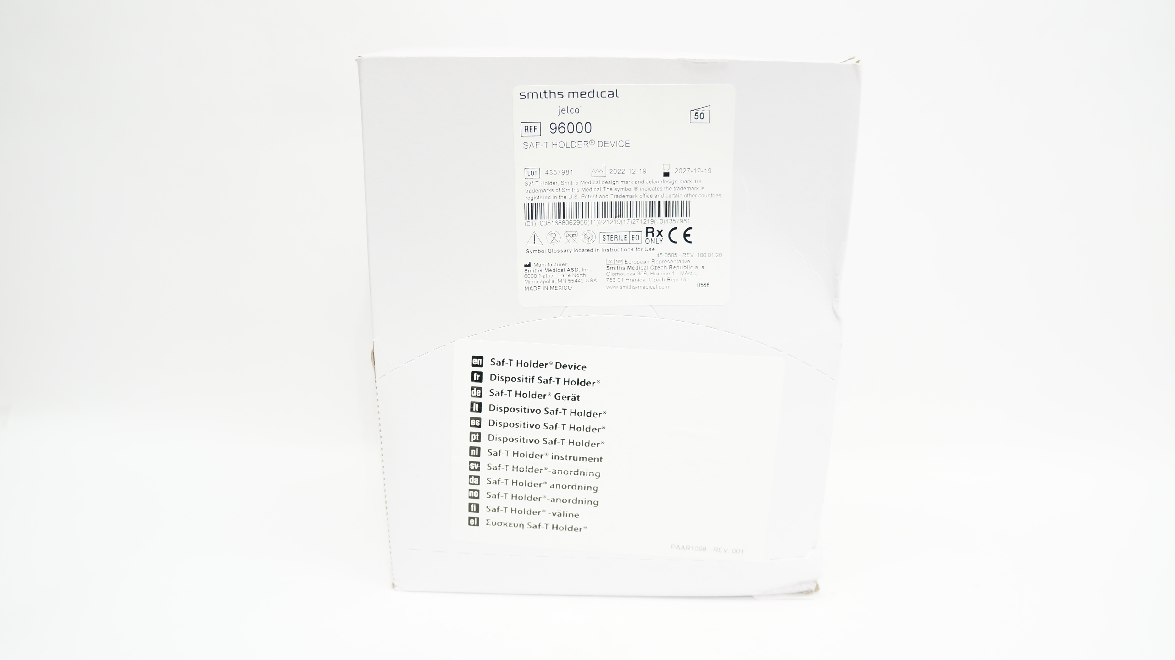 Smiths Medical 96000 Jelco Saf-T Holder Device - Box of 50