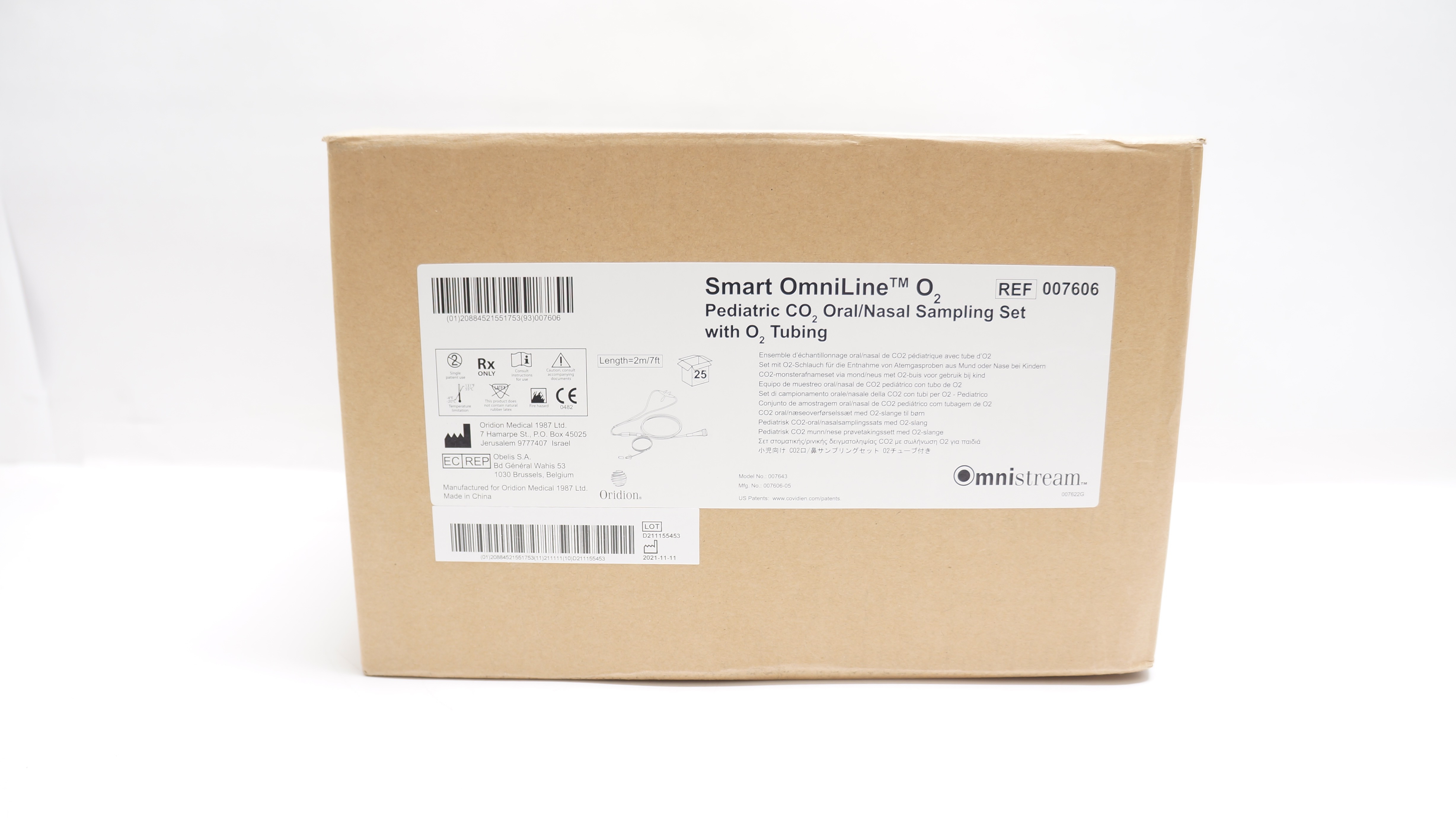 Oridion 007606 Smart OmniLine O2 Pediatric CO2 Oral/Nasal Sampling Set-Box of 25