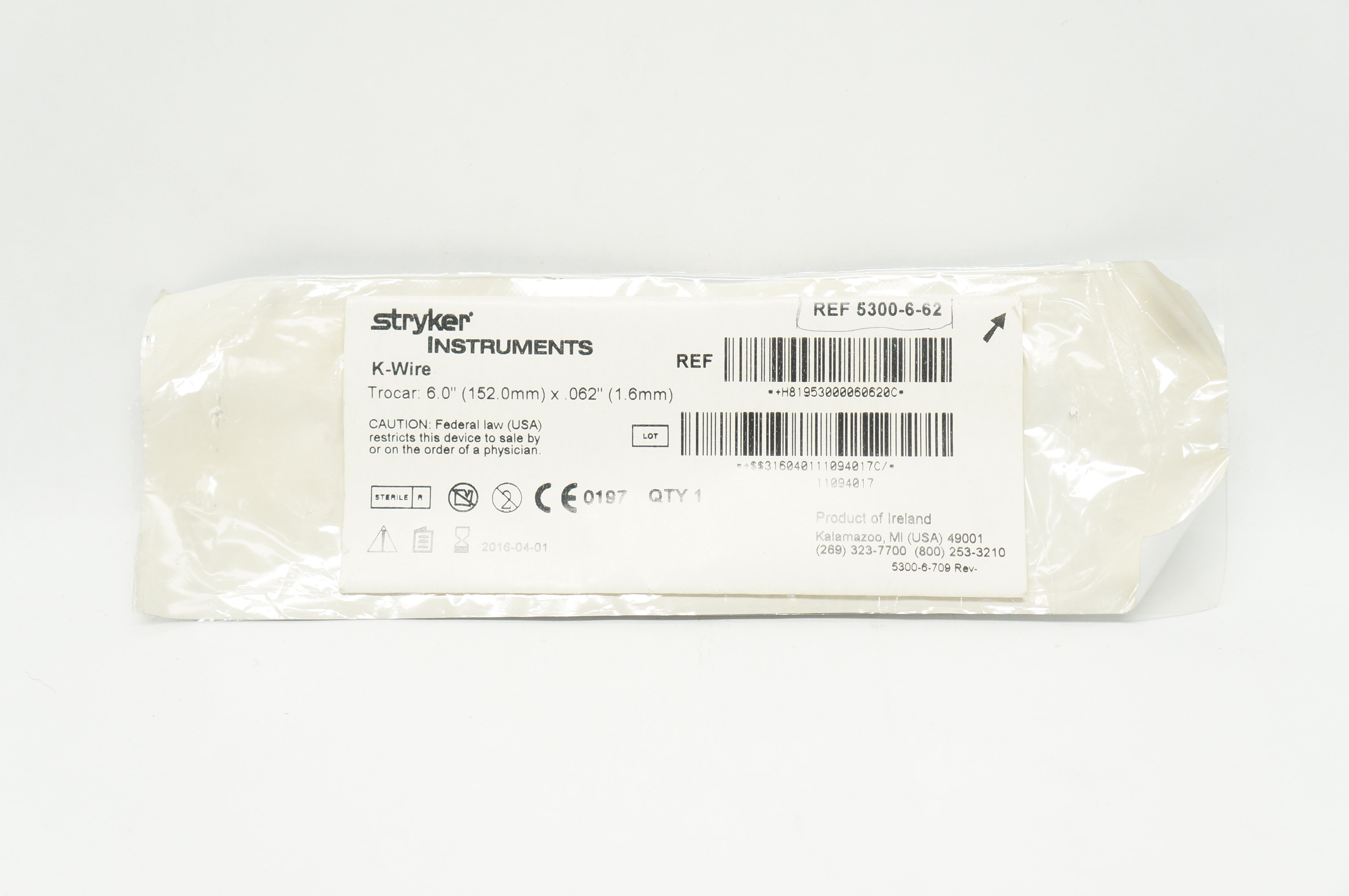 Stryker 5300-6-62 K-Wire Trocar 6.0inch x .062inch (x)