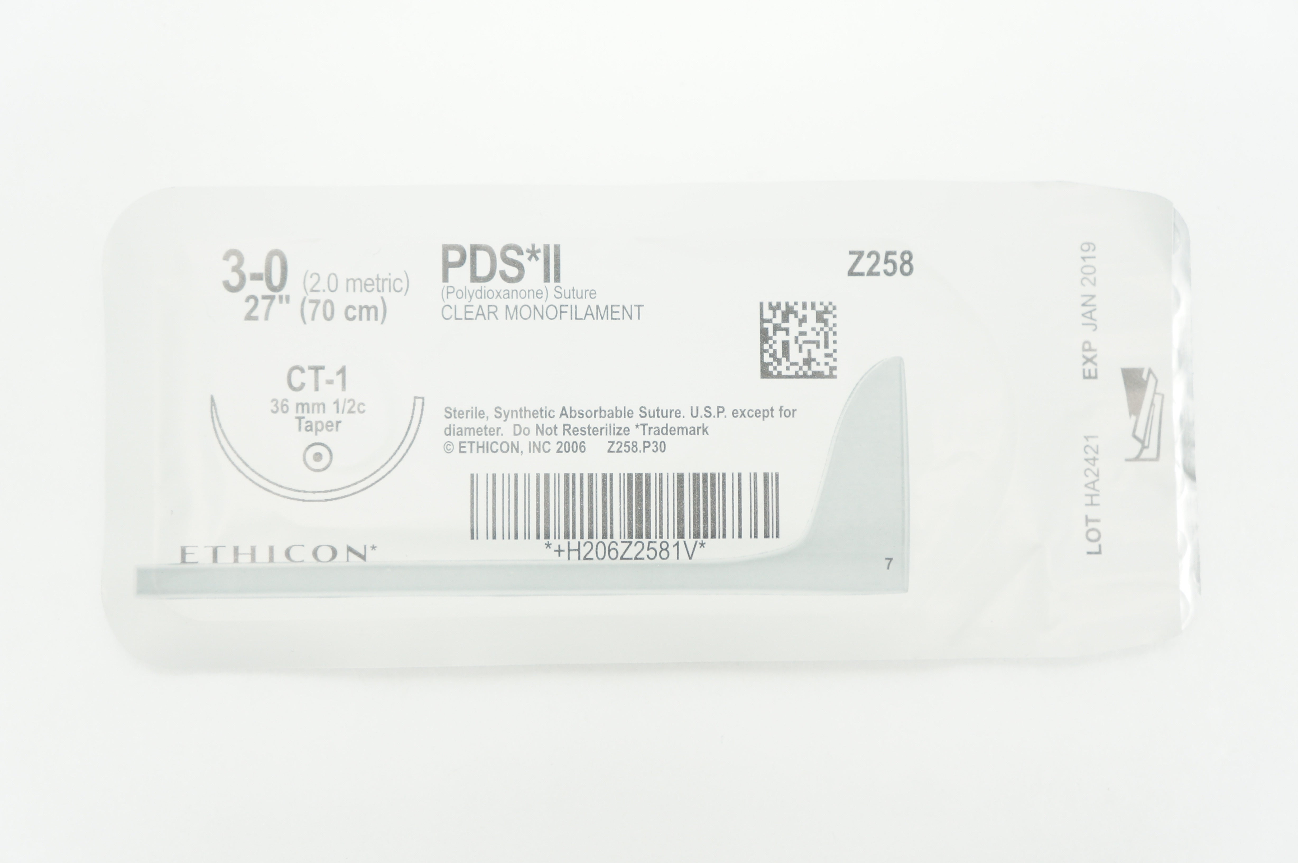 Ethicon Z258 3-0 PDS II, CT-1, 36mm 1/2c Taper, 27inch (x)