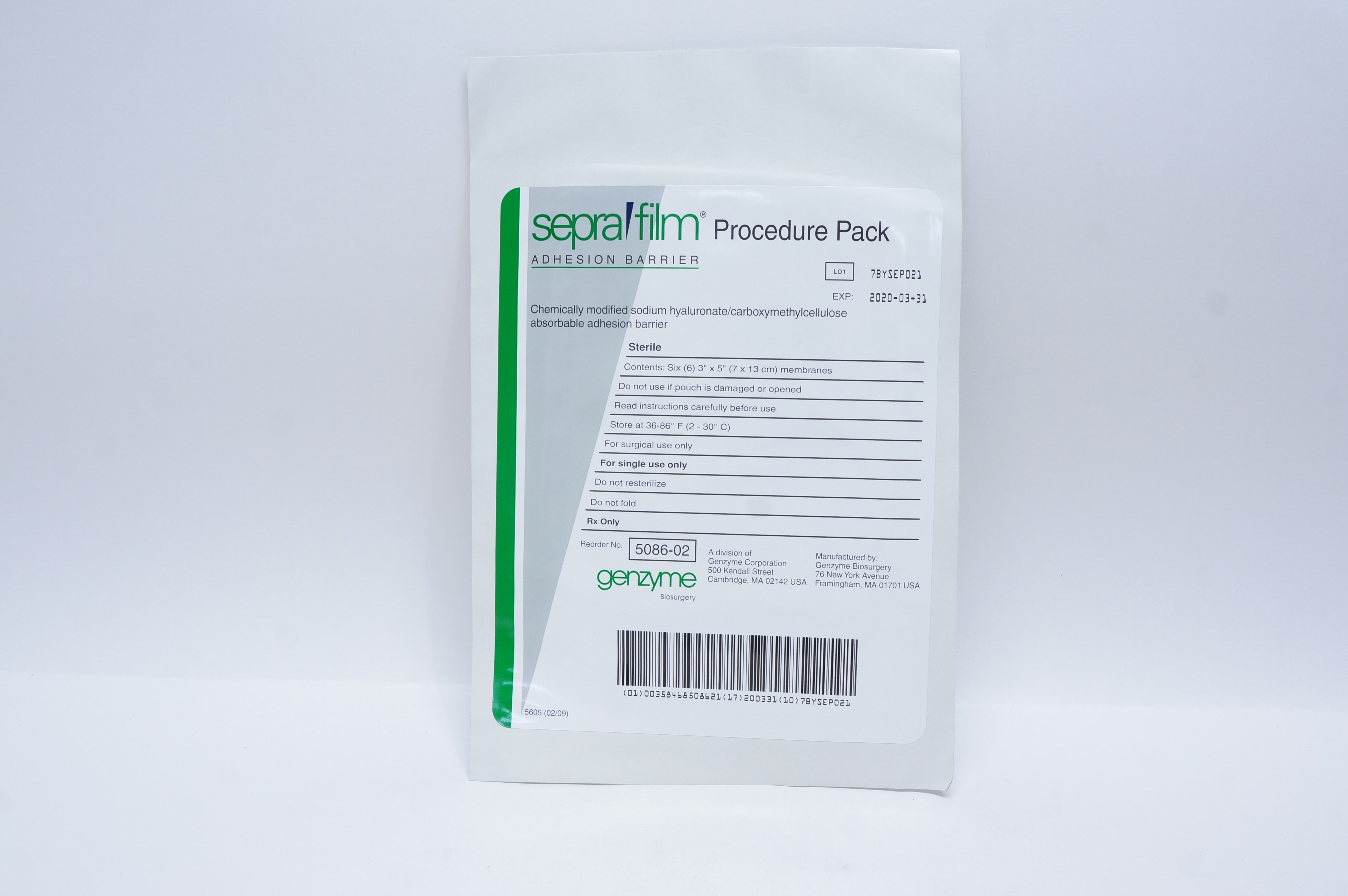 Genzyme 5086-02 Sepra Film Adhesion Barrier 3inch x 5inch (x)