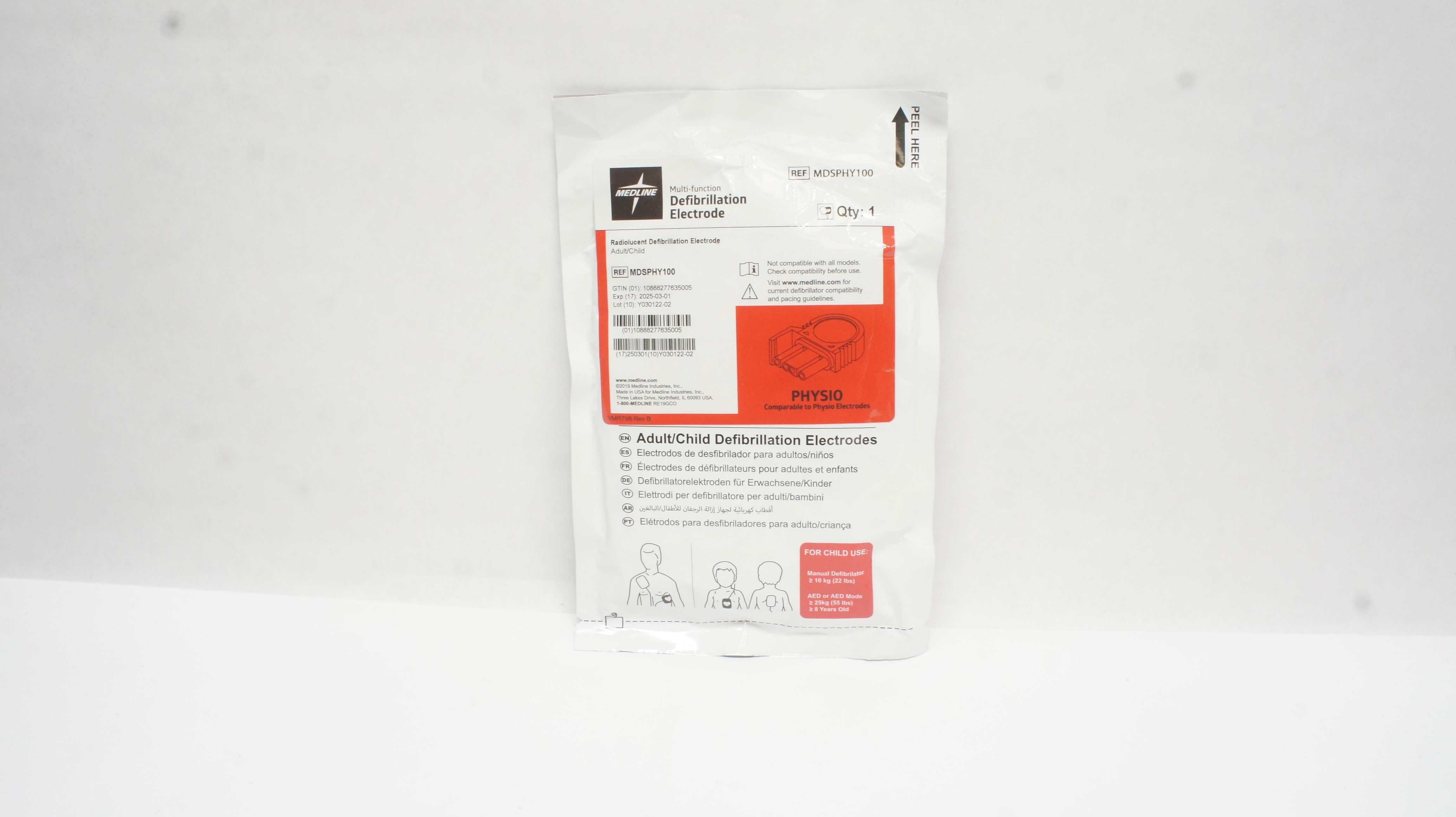 Medline MDSPHY100 Multi-Function Defibrillation Electrode Adult/Child