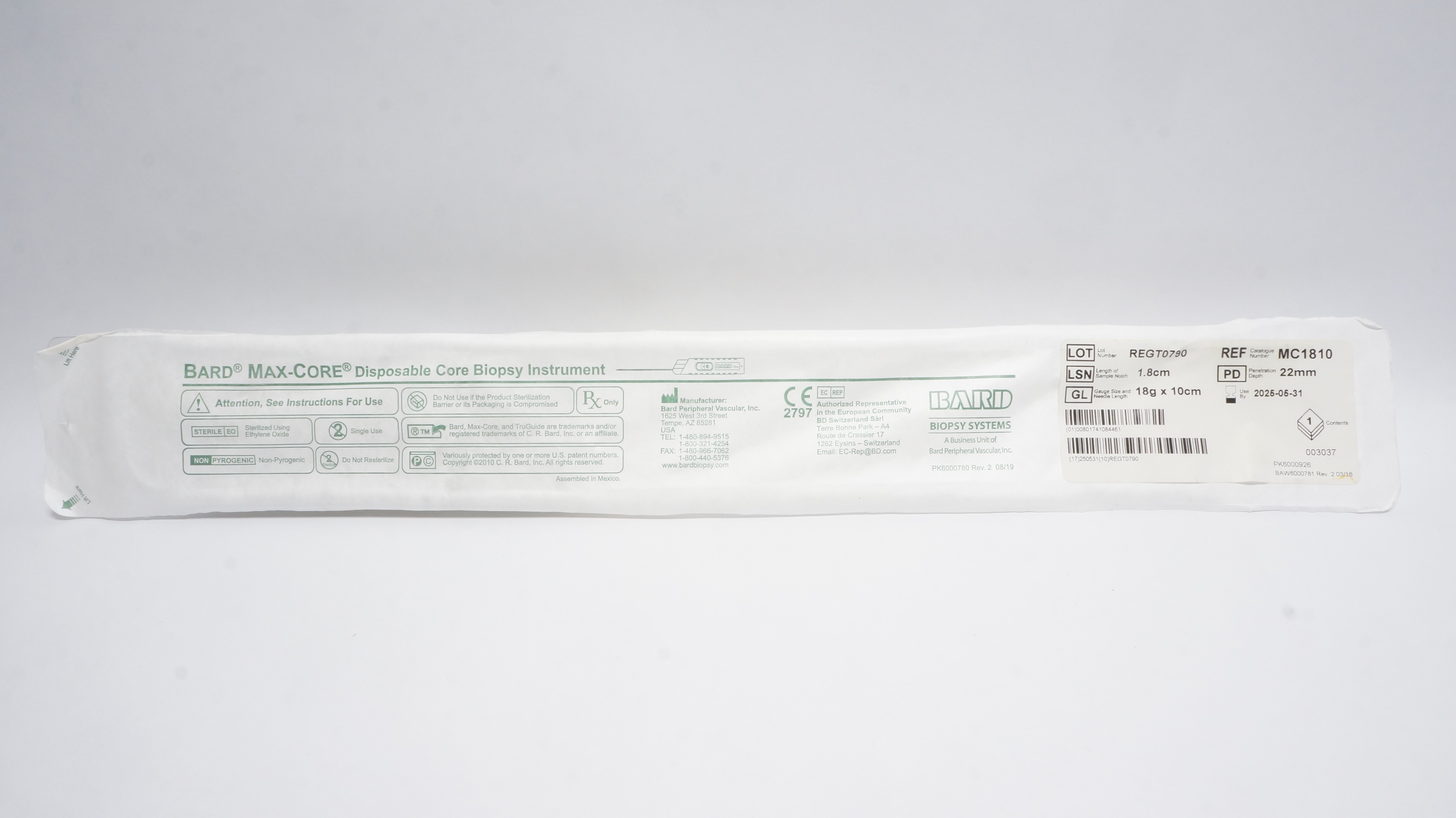 Bard MC1810 Max-Core Disposable Core Biopsy Instrument 18g x 1.8cm x 22mm (x)