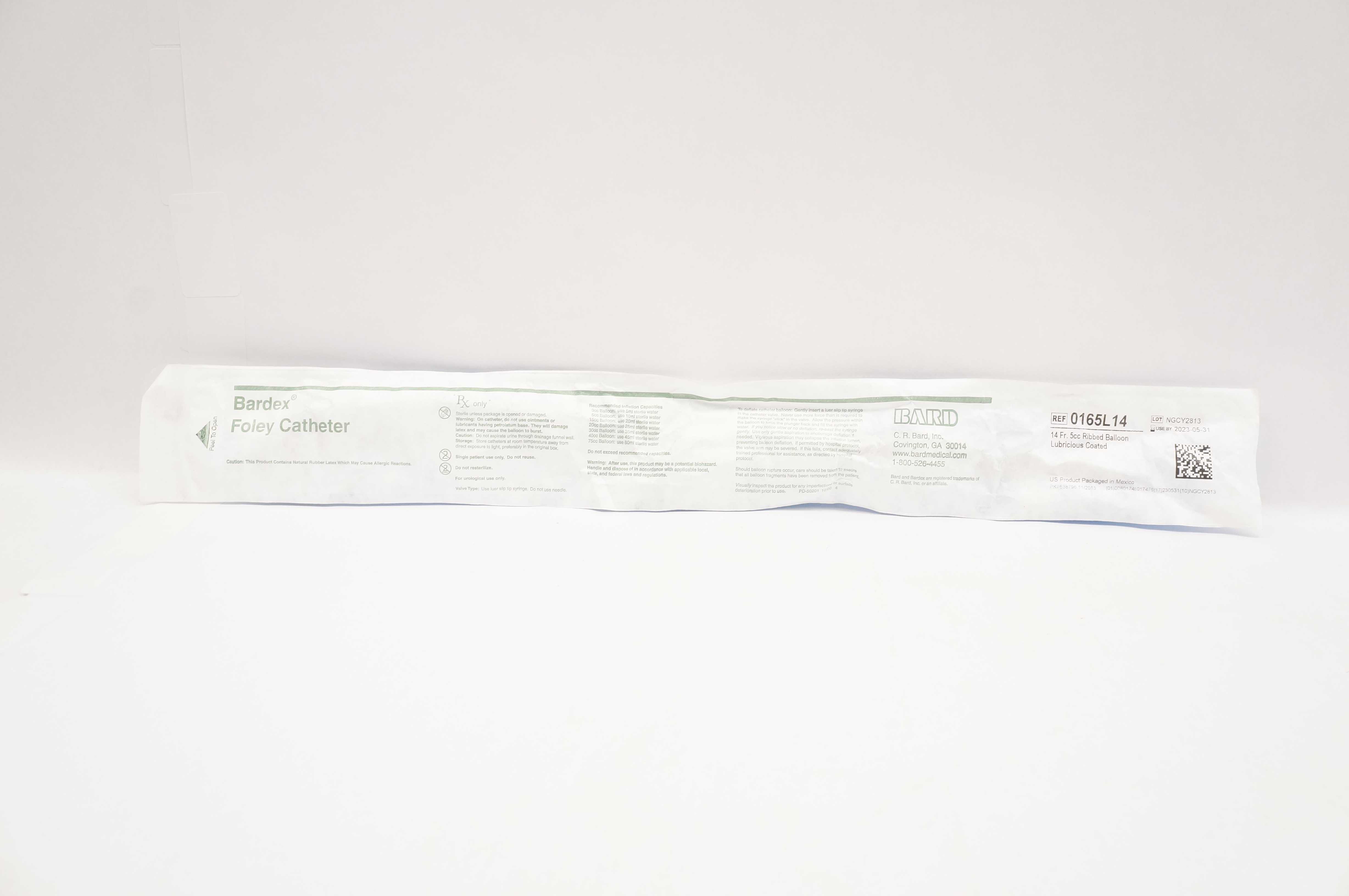 Bard 0165L14 Bardex Foley Cath. 14Fr 5cc Ribbed Balloon Lubricious Coated
