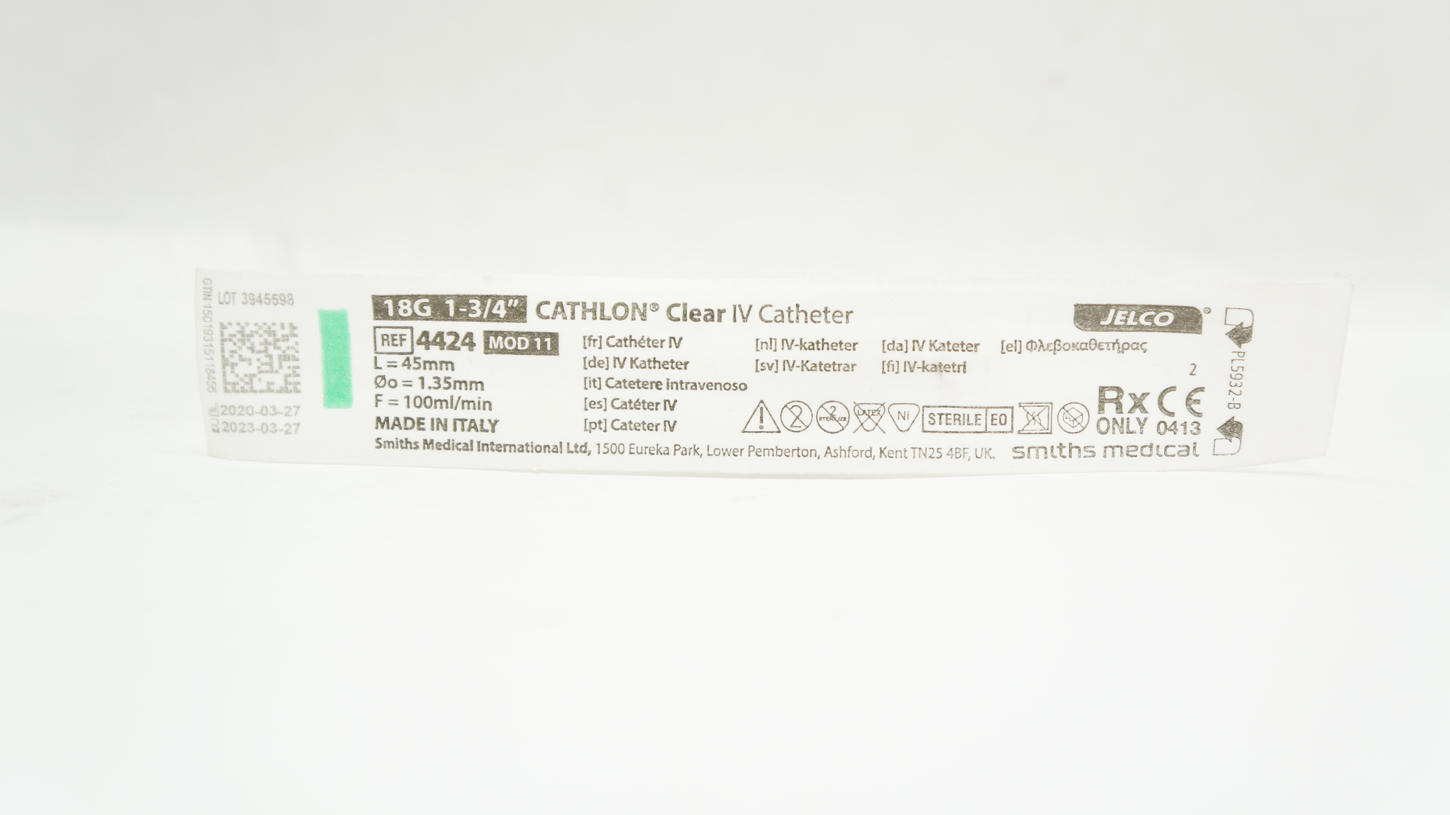 Smiths Medical 4424 Cathlon Clear IV Cath. 18G x 1-3/4inch (x)