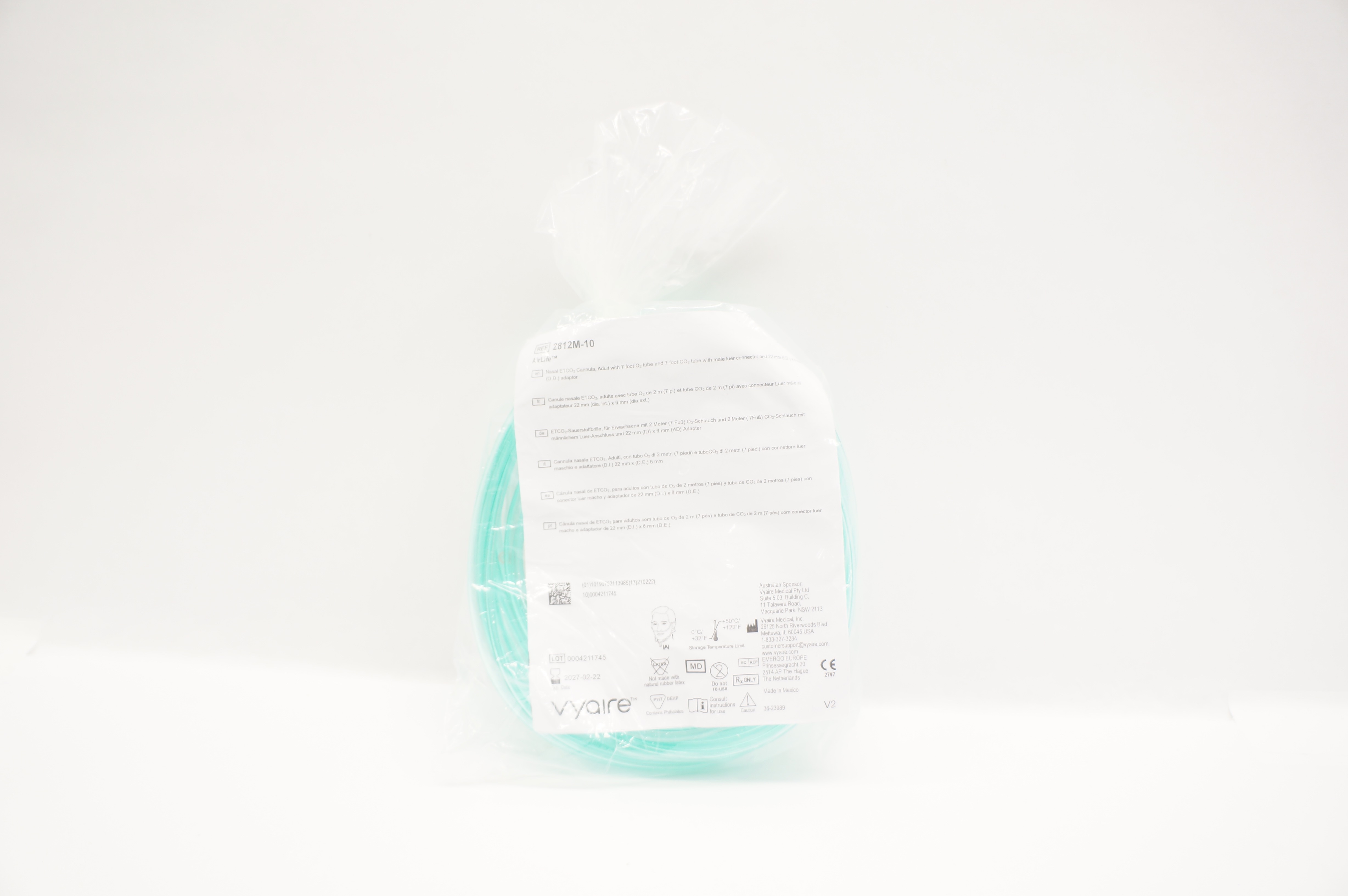 Vyaire 2812M-10U Airlife Nasal ETCO2 Cannula Adult O2 Tube 7ft.