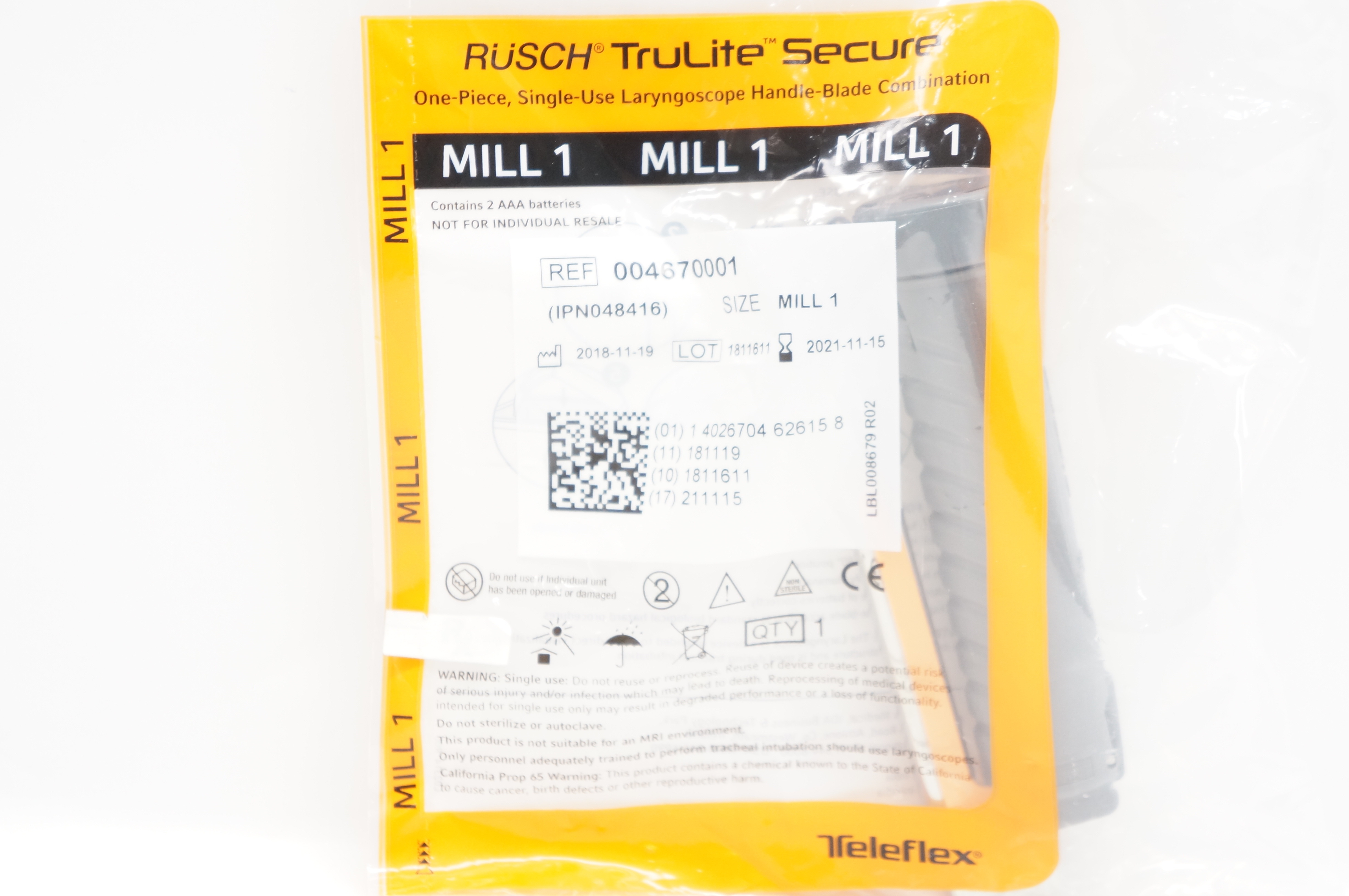 Teleflex 004670001 Rusch TruLite Laryngoscope Handle-Blade Combination Mill 1(x)