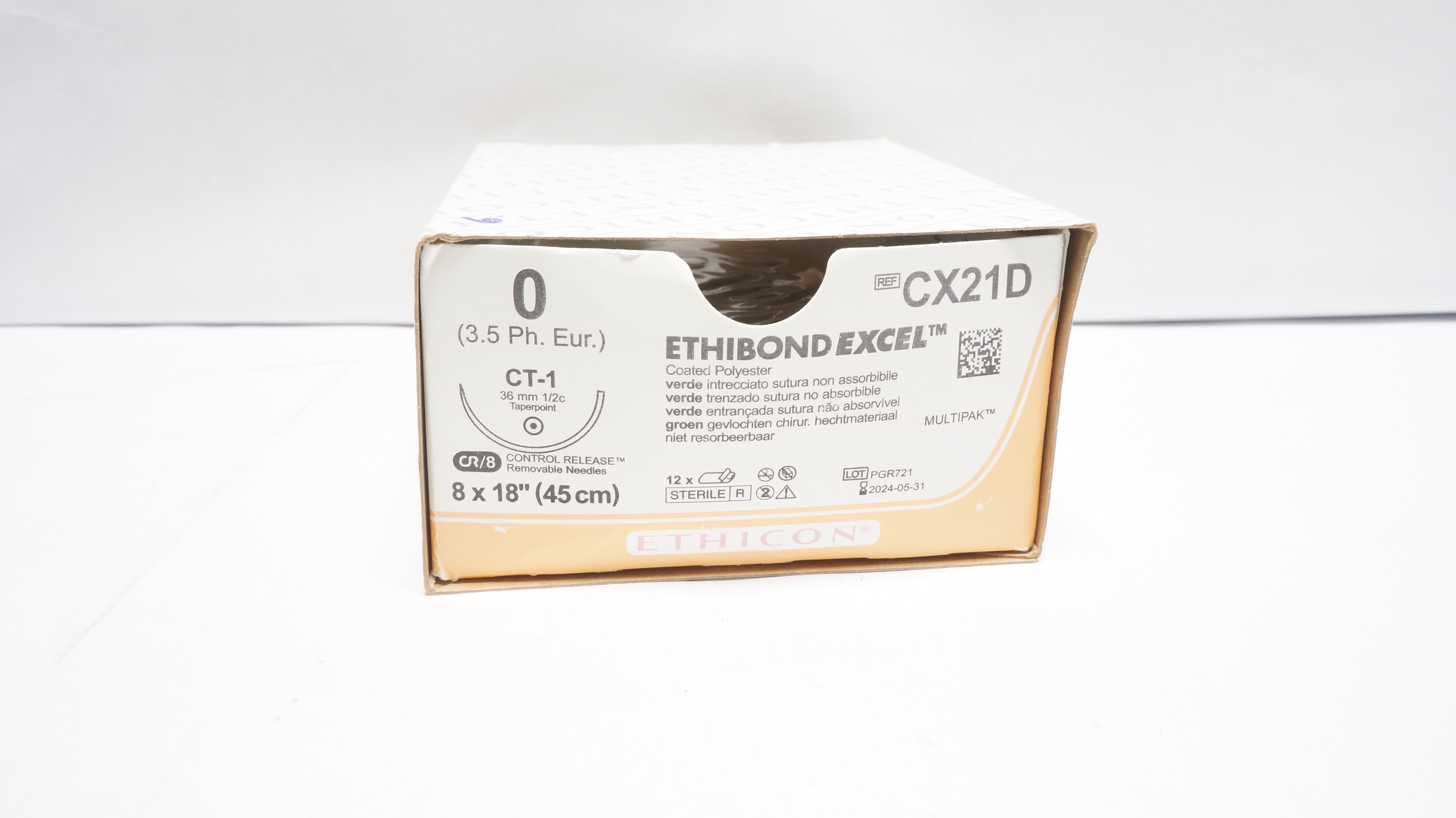 Ethicon CX21D Ethibond Excel 0, CT-1, 36mm 1/2c Taper 18inch (x) - Box of 6