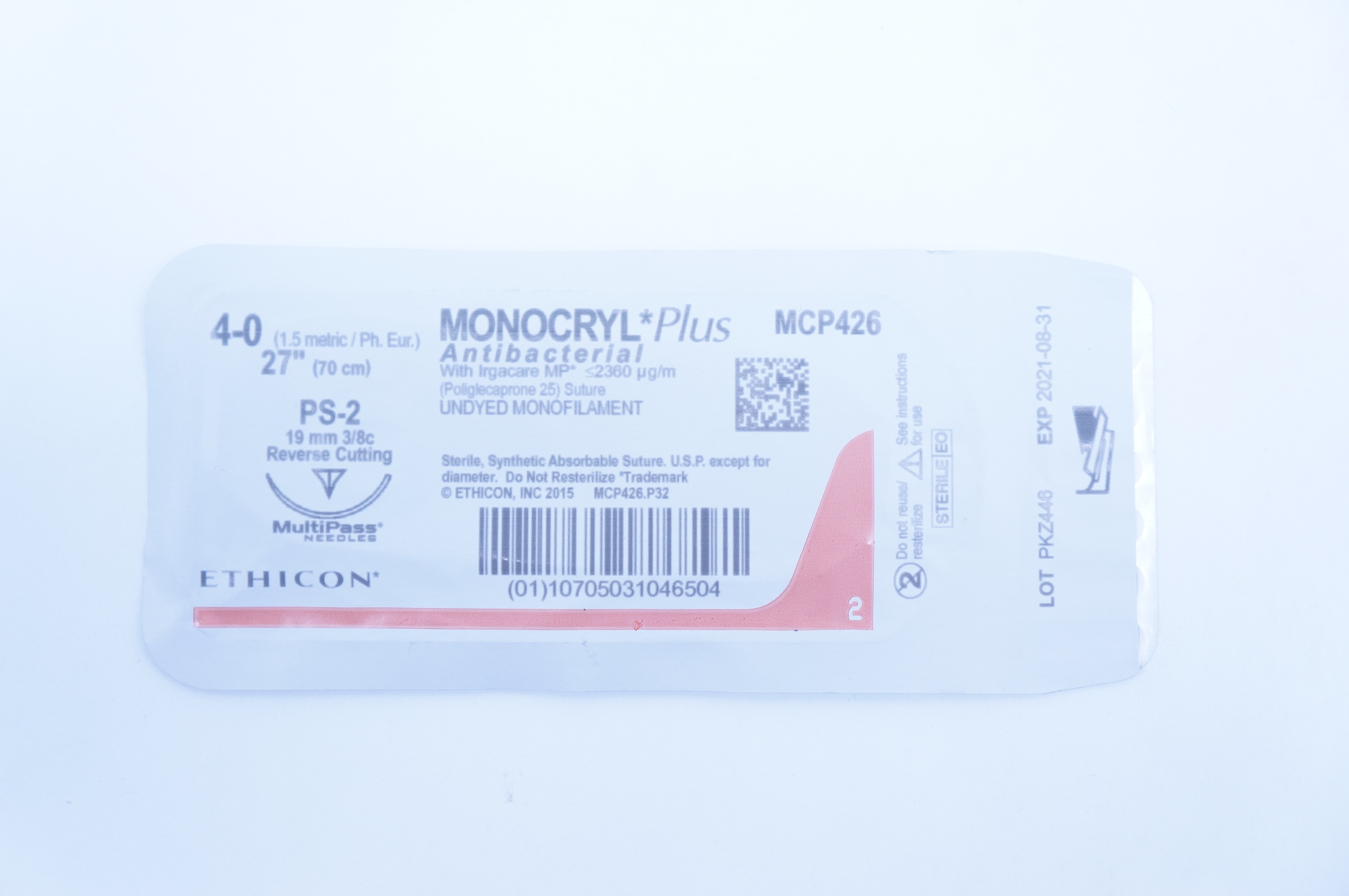 Ethicon MCP426 4-0 MONOCRYL Plus, Reverse Cutting, PS-2, 27inch