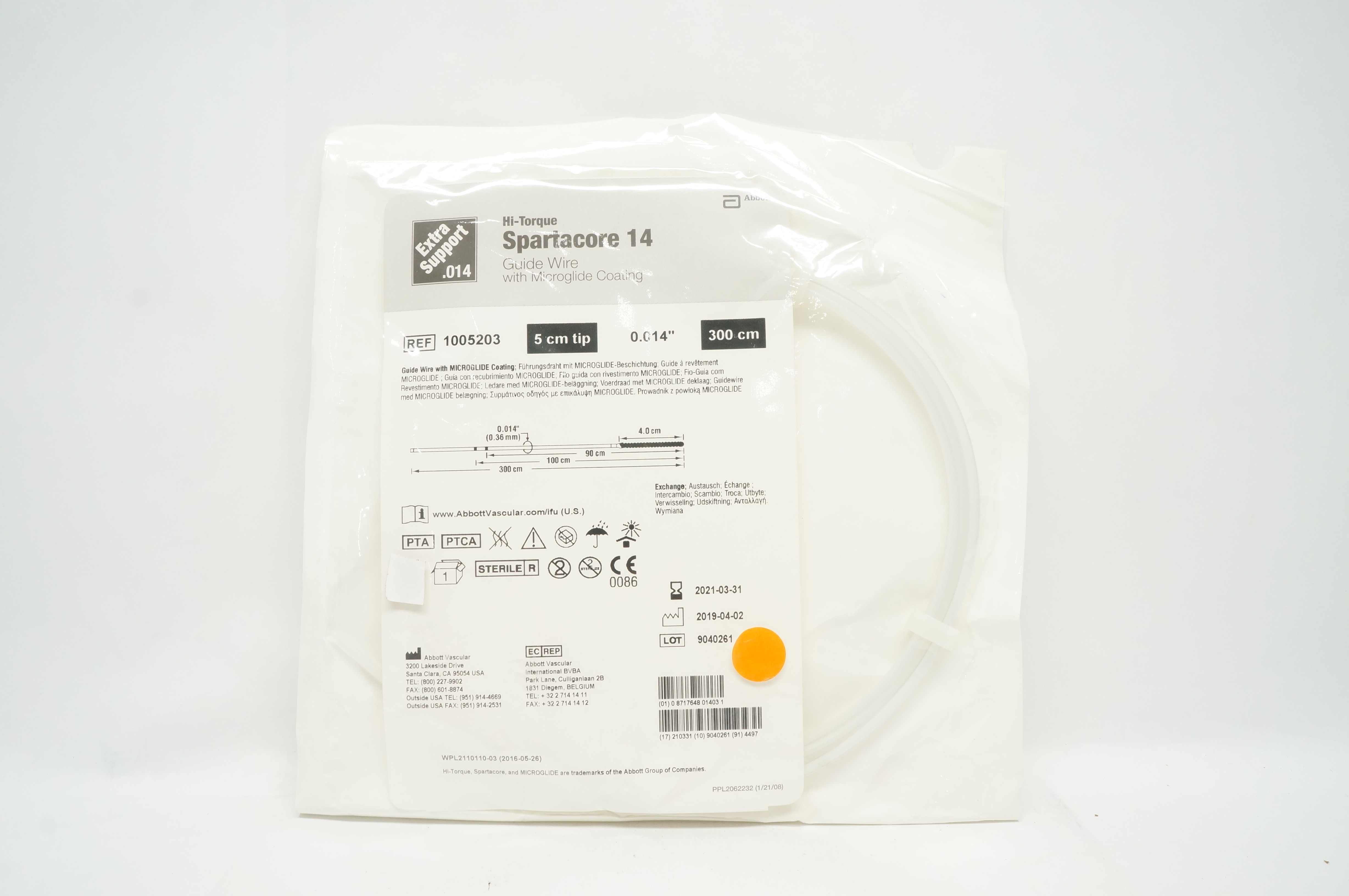 Abbott 1005203 Hi-Torque Spartacore 14 Guide Wire 5cm x 0.014inch x 300cm (x)