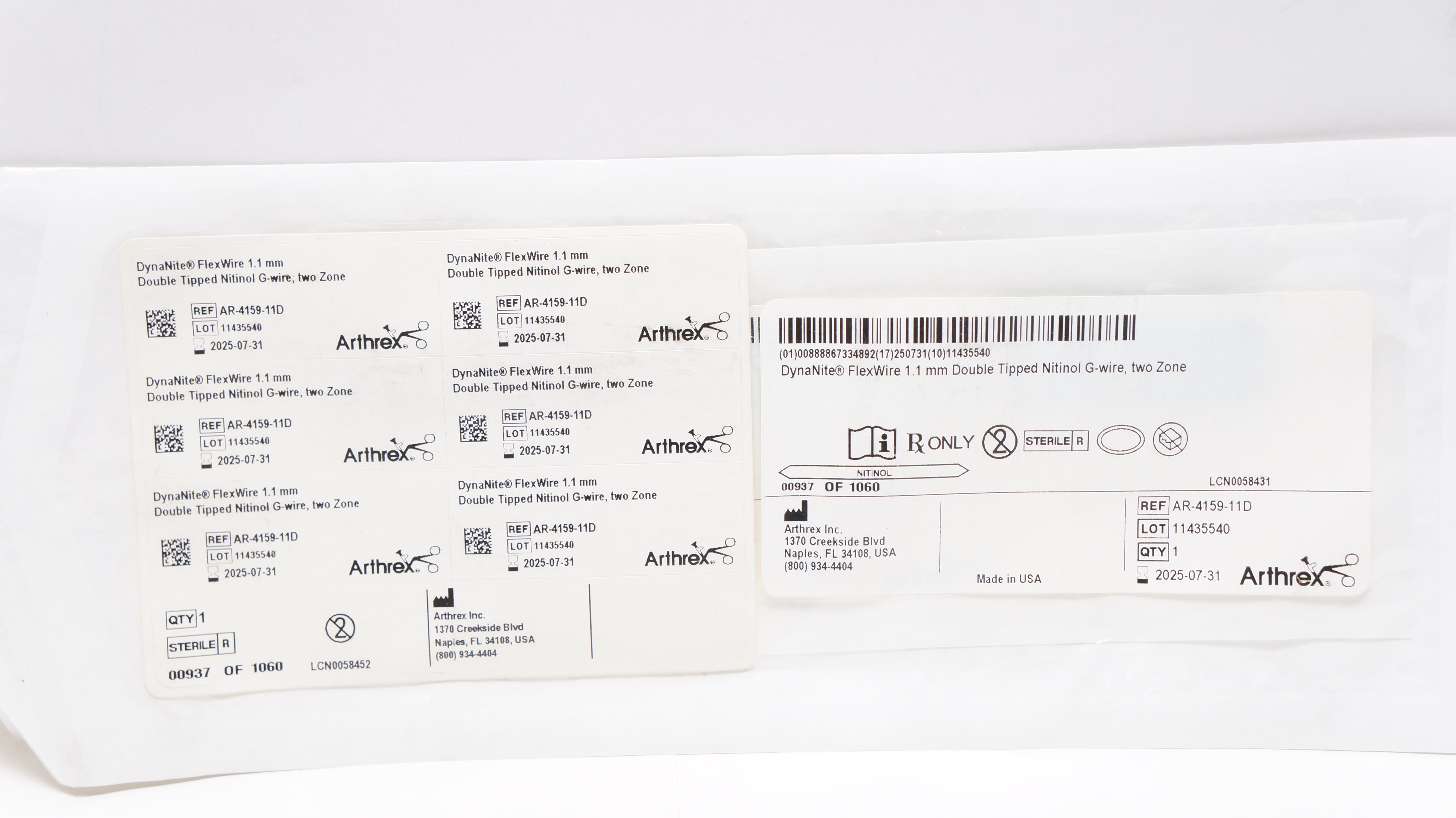 Arthrex AR-4159-11D DynaNite FlexWire 1.1mm Double Tipped Nitinol G-Wire, 2-Zone