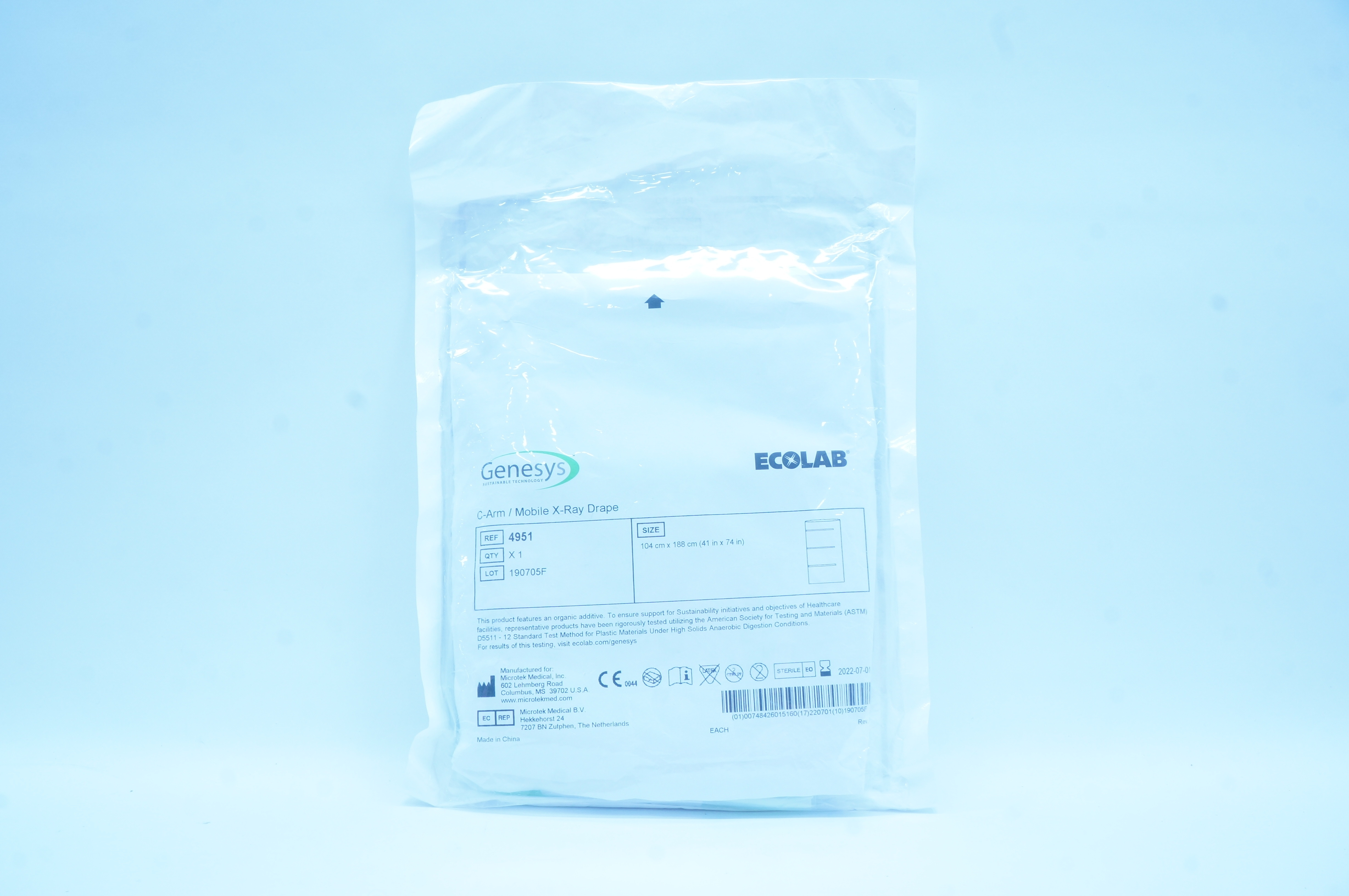Microtek Medical 4951 Genesys Ecolab C-Arm/Mobile X-Ray Drape 41 x 74inch