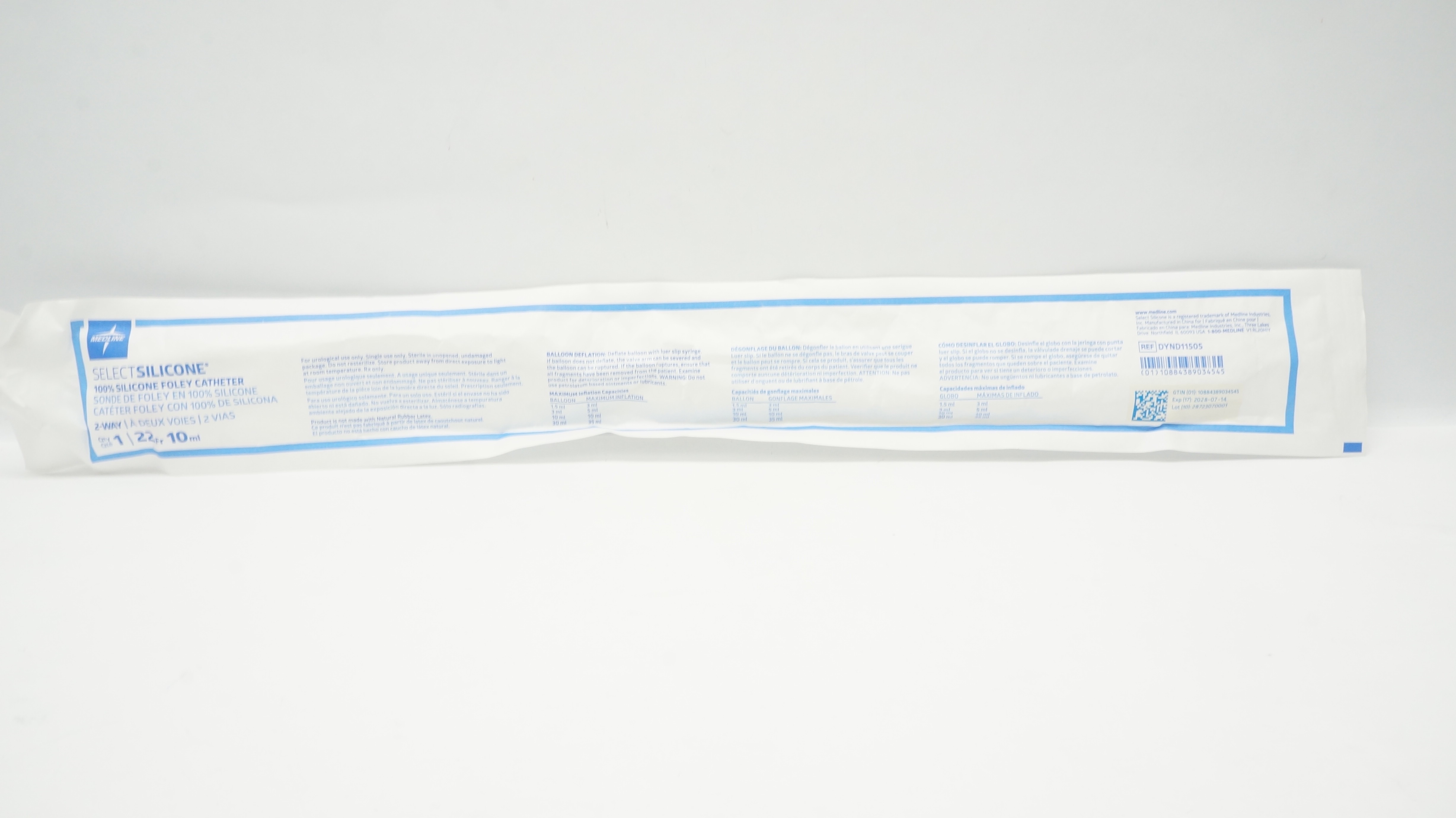 Medline DYND11505 SelectSilicone 100% Foley Cath. 2-Way 22Fr x 10ml