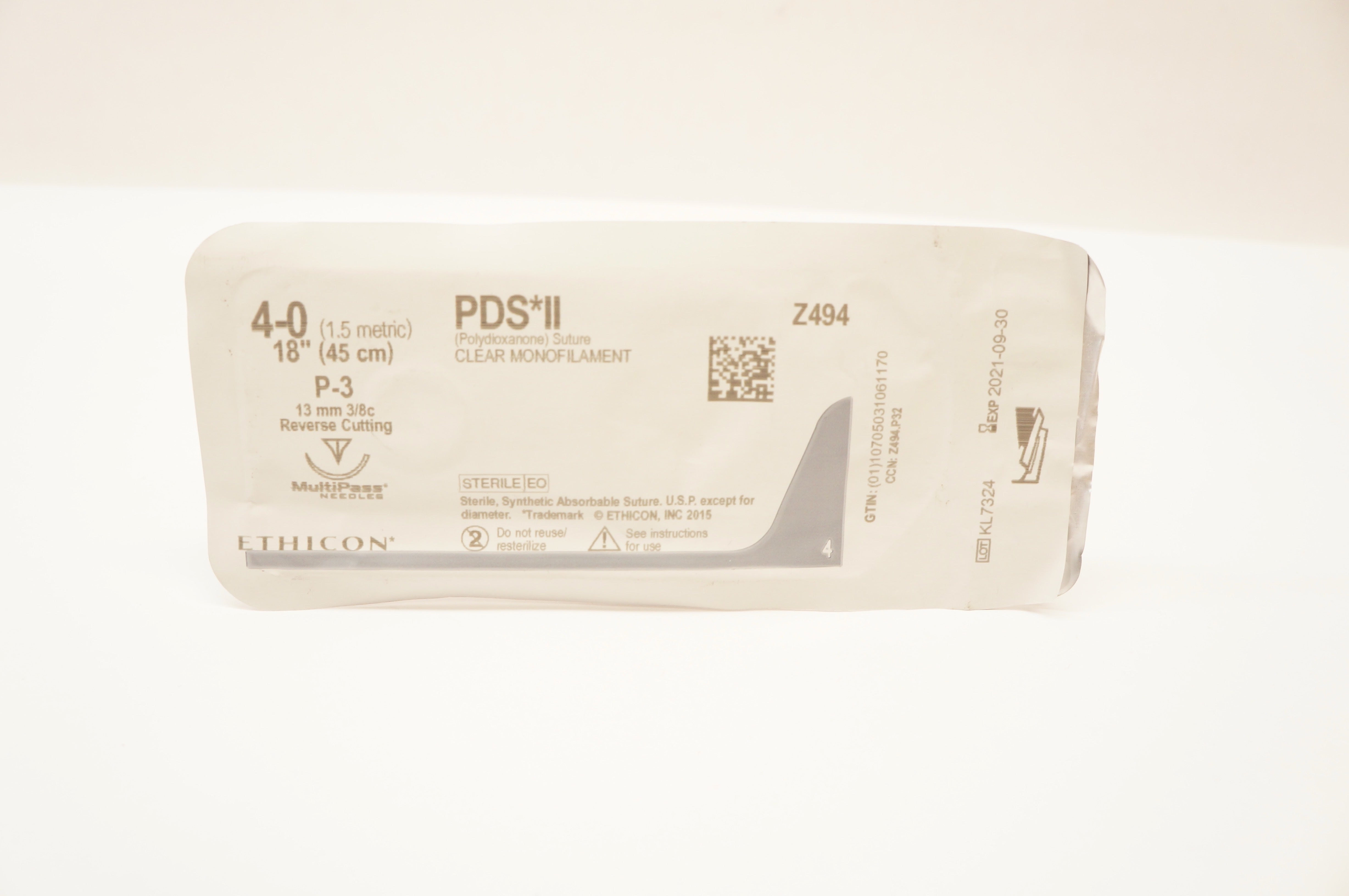 Ethicon Z494 4-0 PDS II Polydiox. Stre P-3 13mm 3/8c Reverse Cutting, 18inch (x)