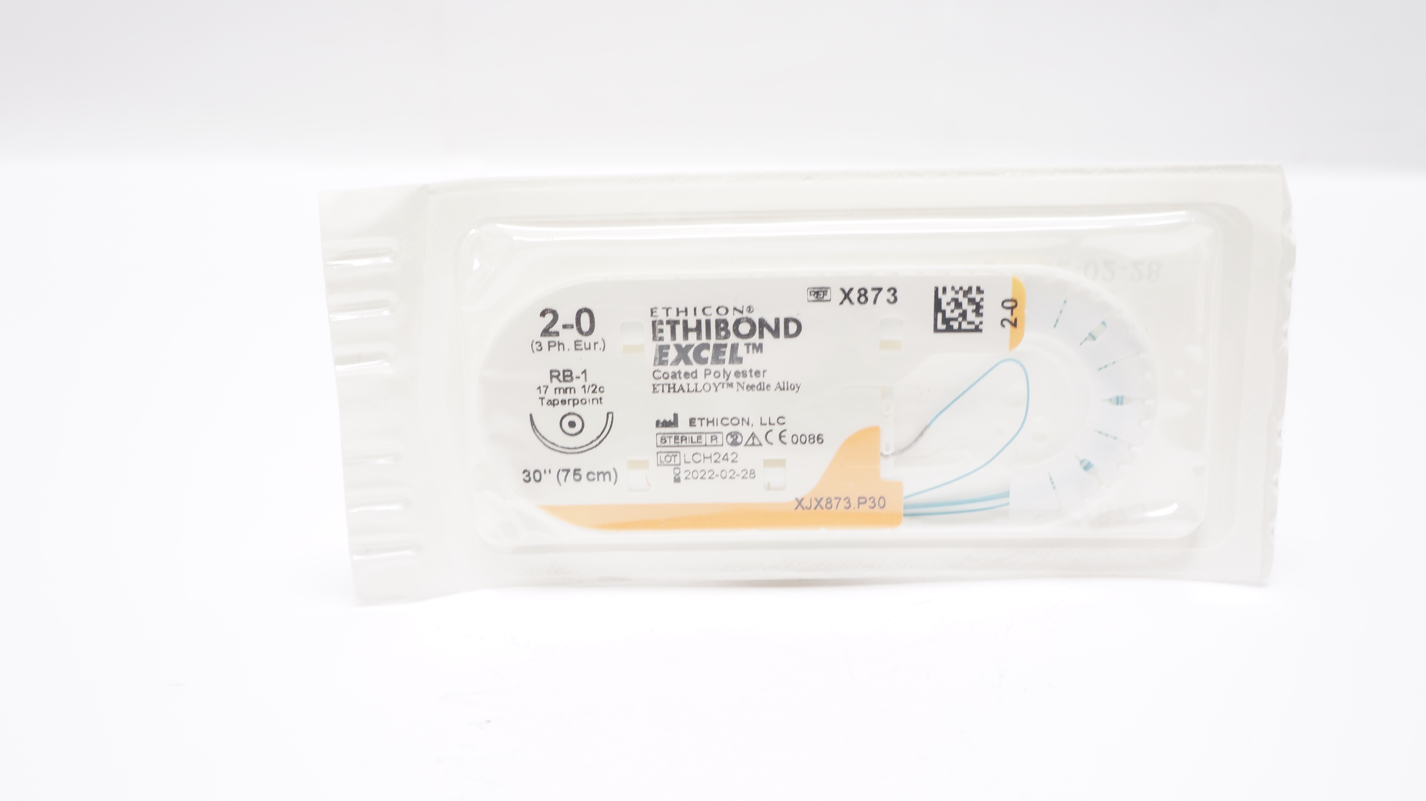 Ethicon X873 2-0 Ethibond Excel Polyester, RB-1,  17mm 1/2c Taper, 30inch (x)