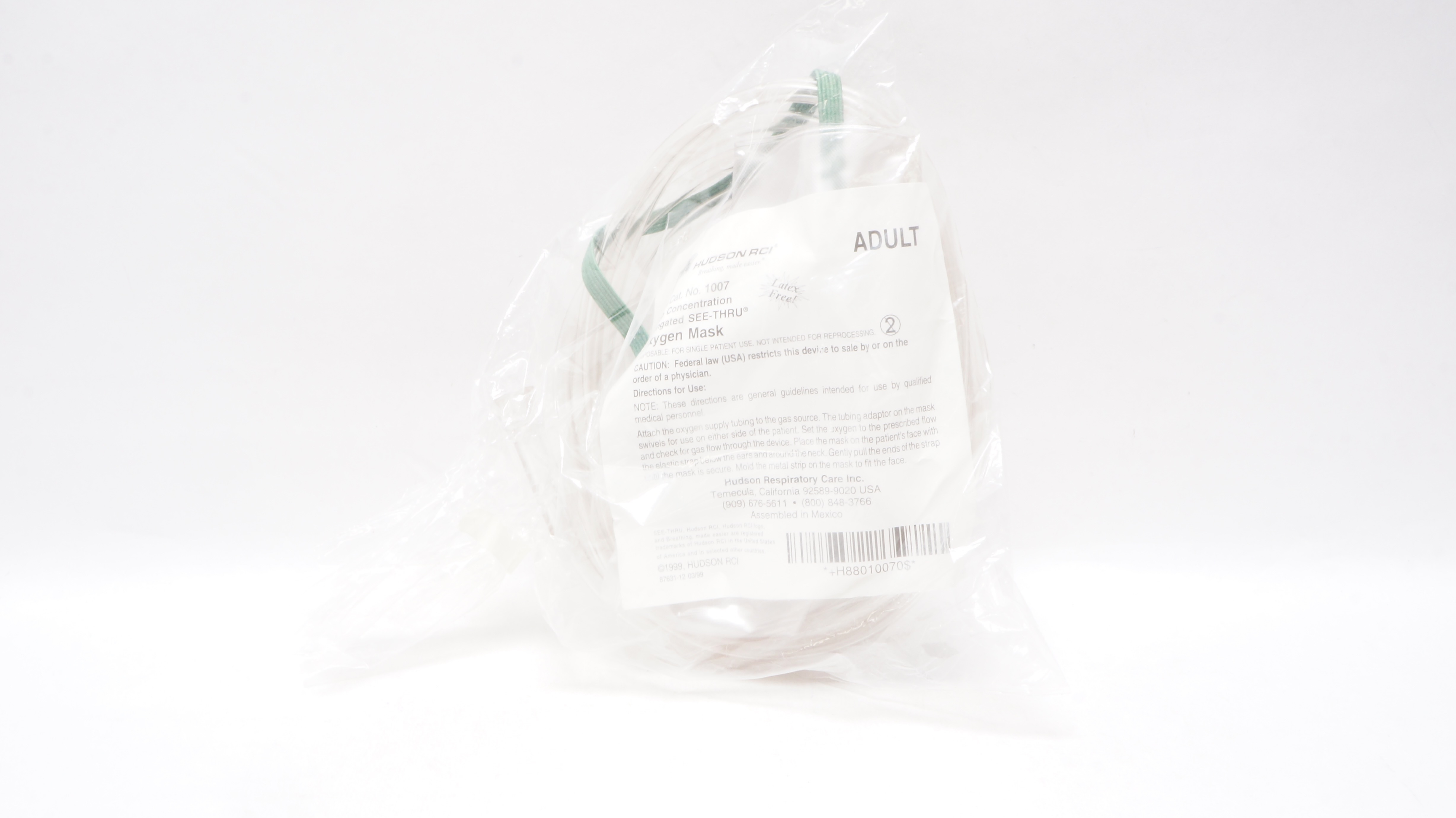 Teleflex 1007 Hudson RCI Adult High Concentration Elongated See-Thru Oxygen Mask