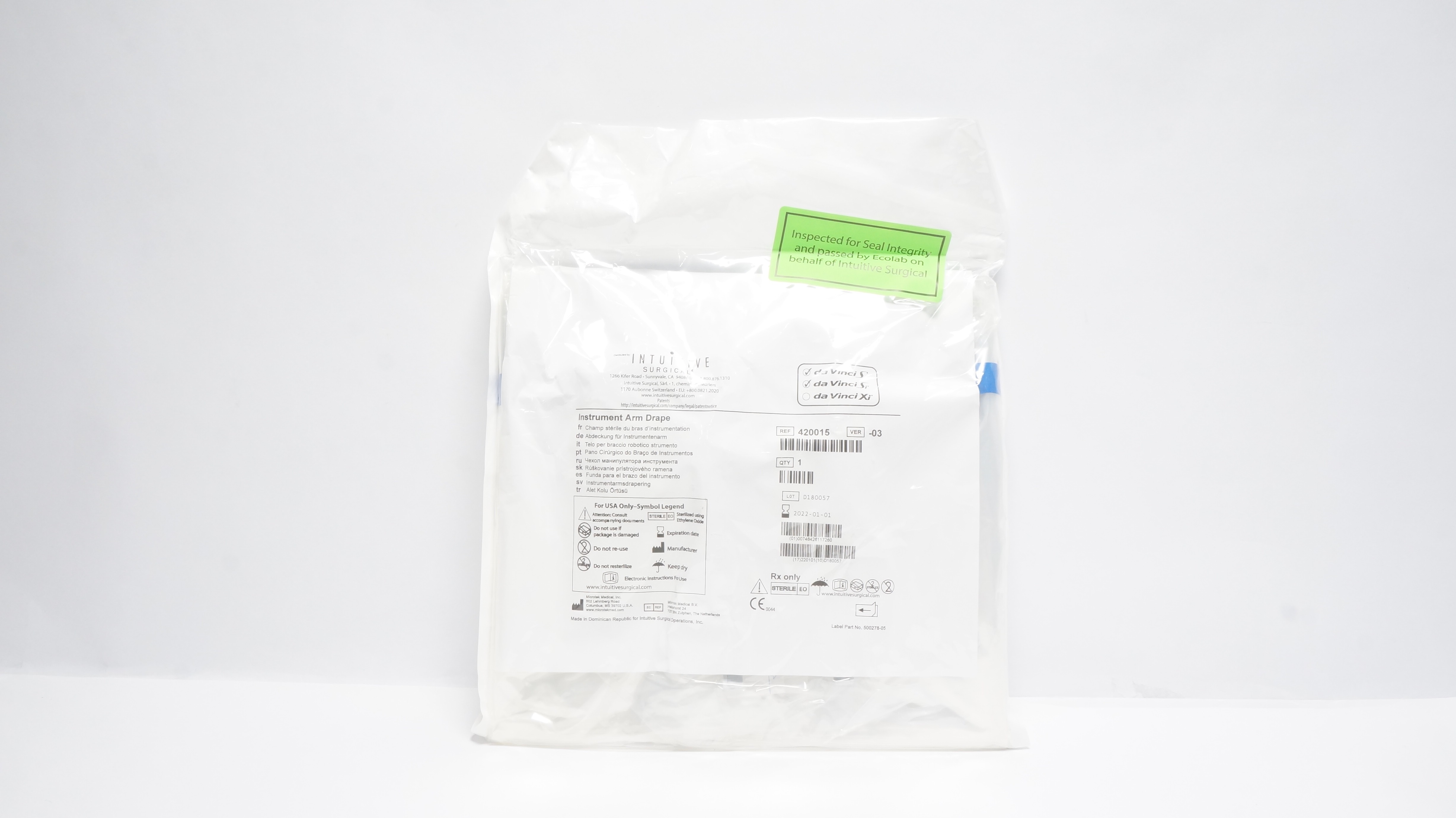 Microtek 420015 Intuitive da Vinci S, da Vinci Si Instrument Arm Drape (x)