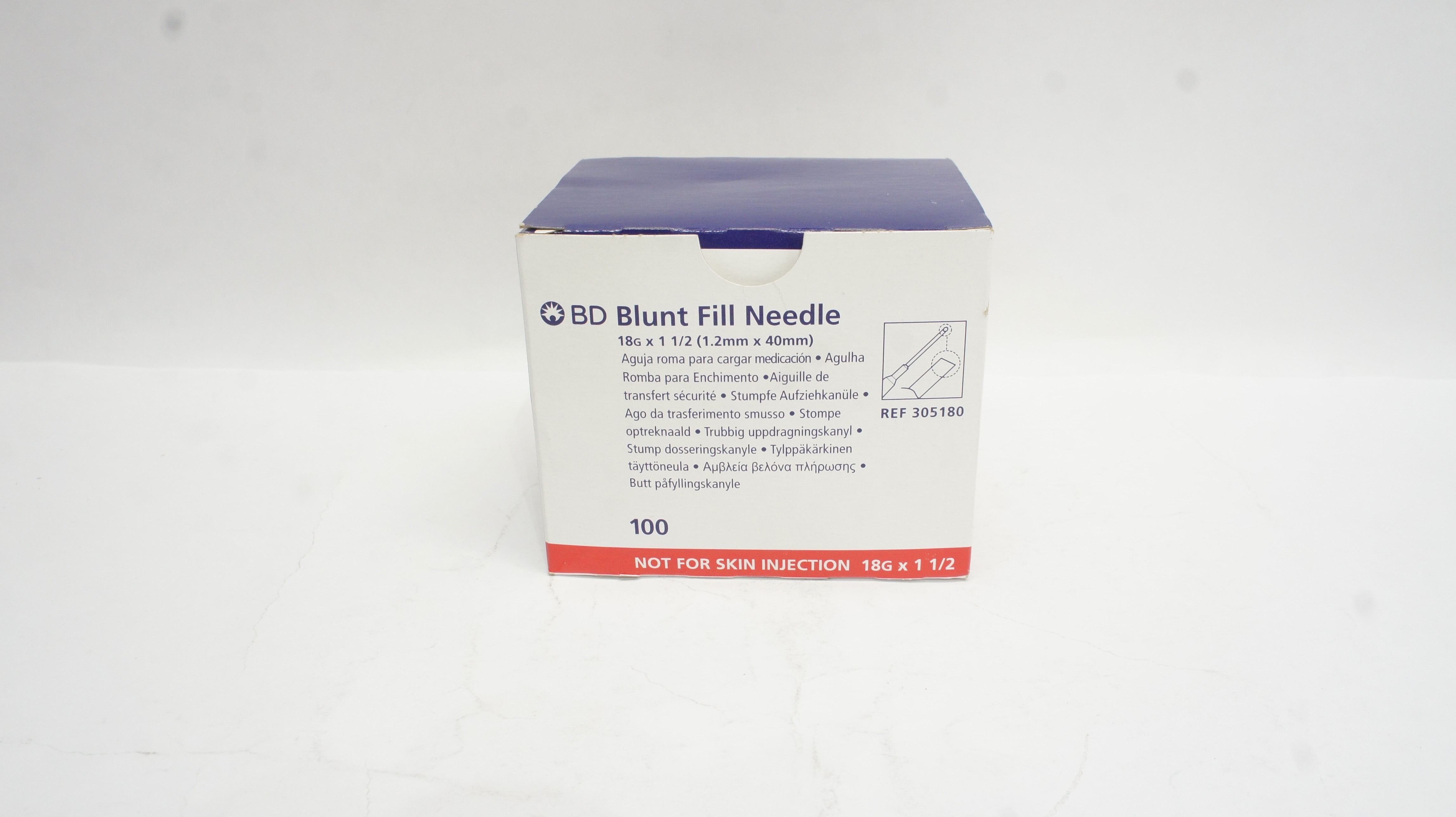 BD 305180 Becton Blunt Fill Ndle. 18G x 1-1/2inch - Box of 100