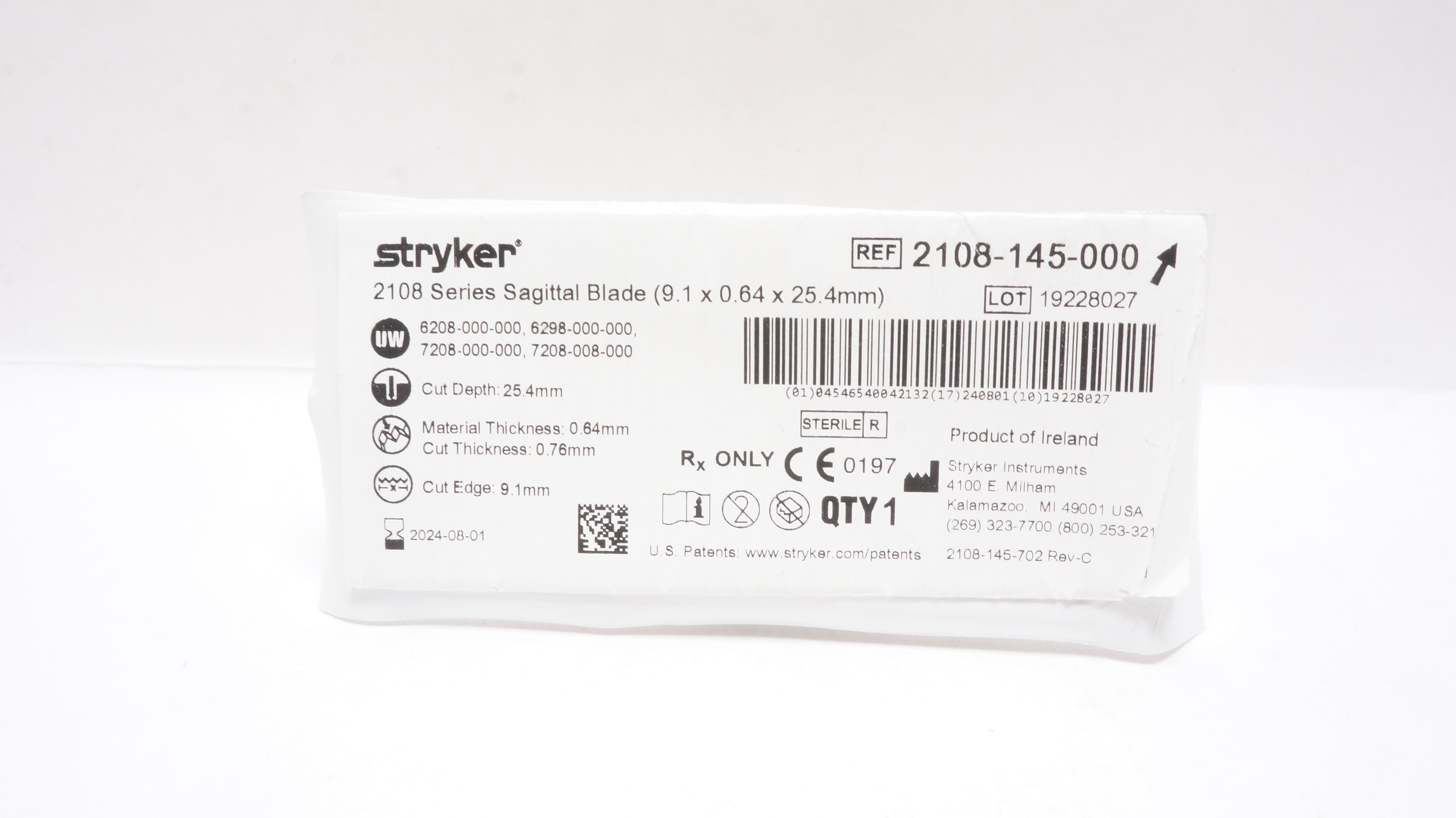 Stryker 2108-145-000 Sagittal Blade 9.1 x 0.64 x 25.4mm