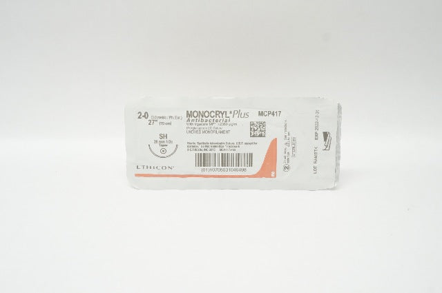 Ethicon MCP417 2-0 MONOCRYL Plus Antibacterial Stre SH 26mm 1/2c Taper 27inch