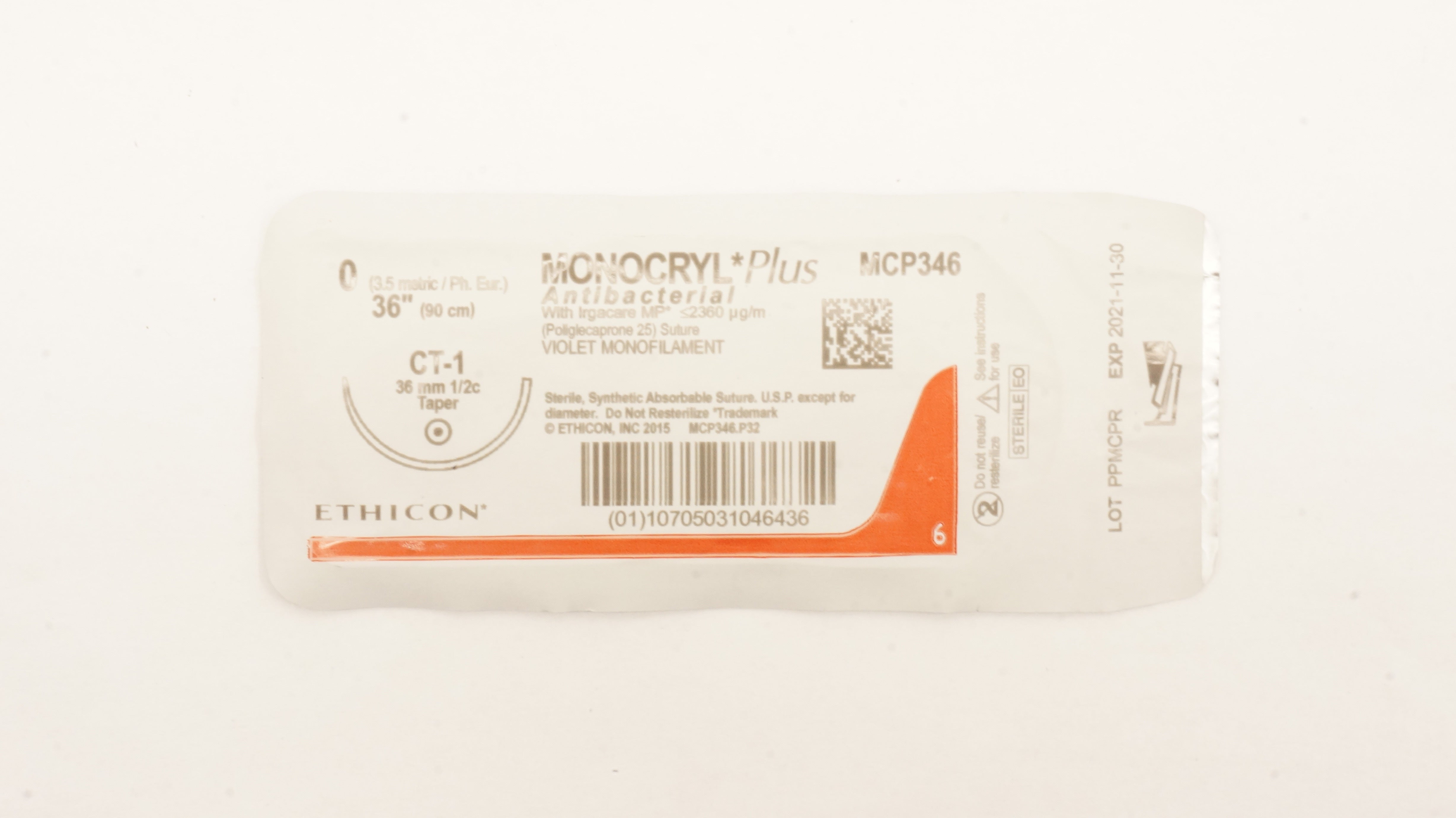 Ethicon MCP346 0 MONOCRYL Plus Stre CT-1 36mm 1/2c Taper, 36inch