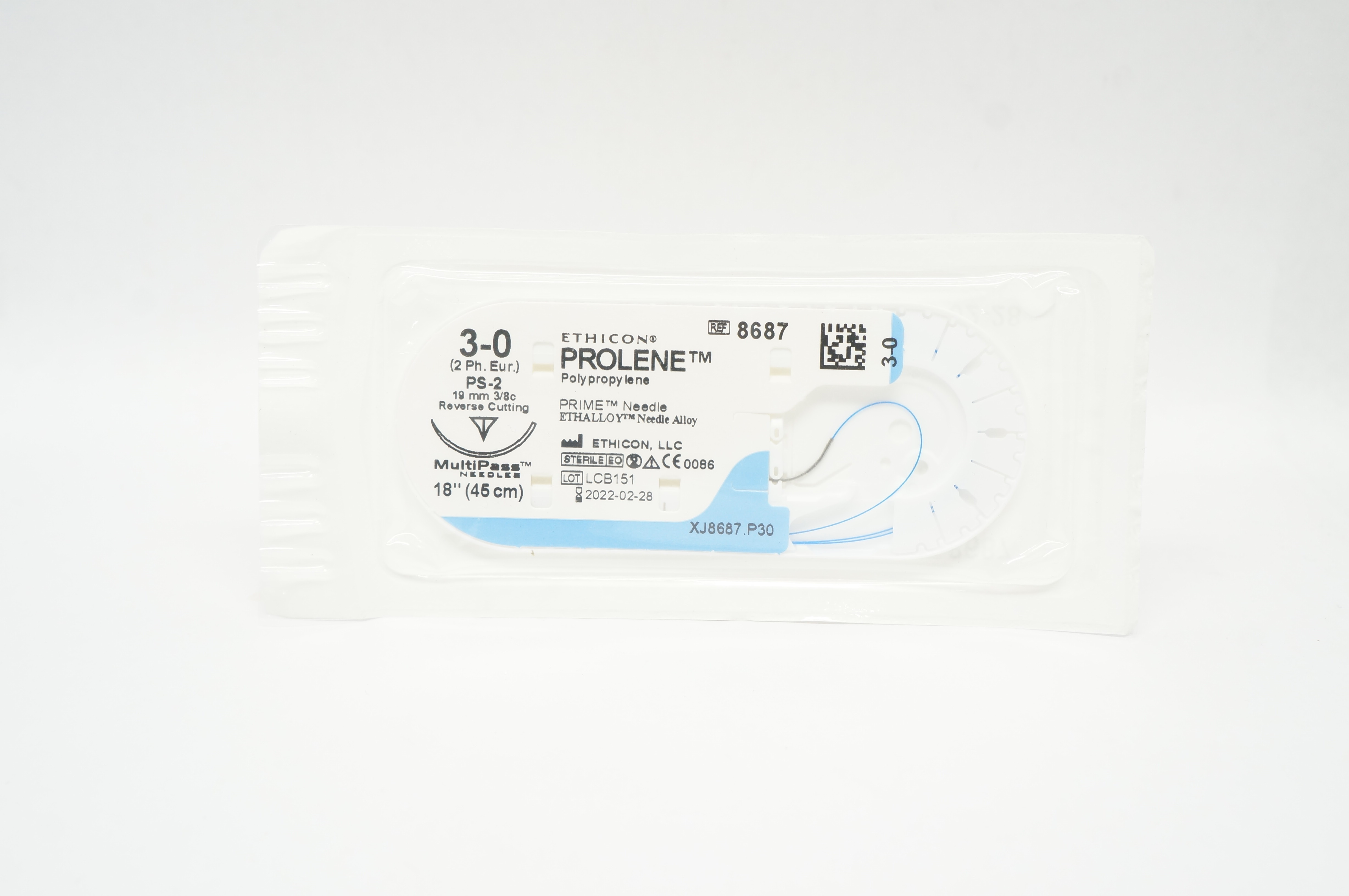 Ethicon 8687 3-0 Prolene Stre PS-2 19mm 3/8c ReverseCutting 18inch (x)