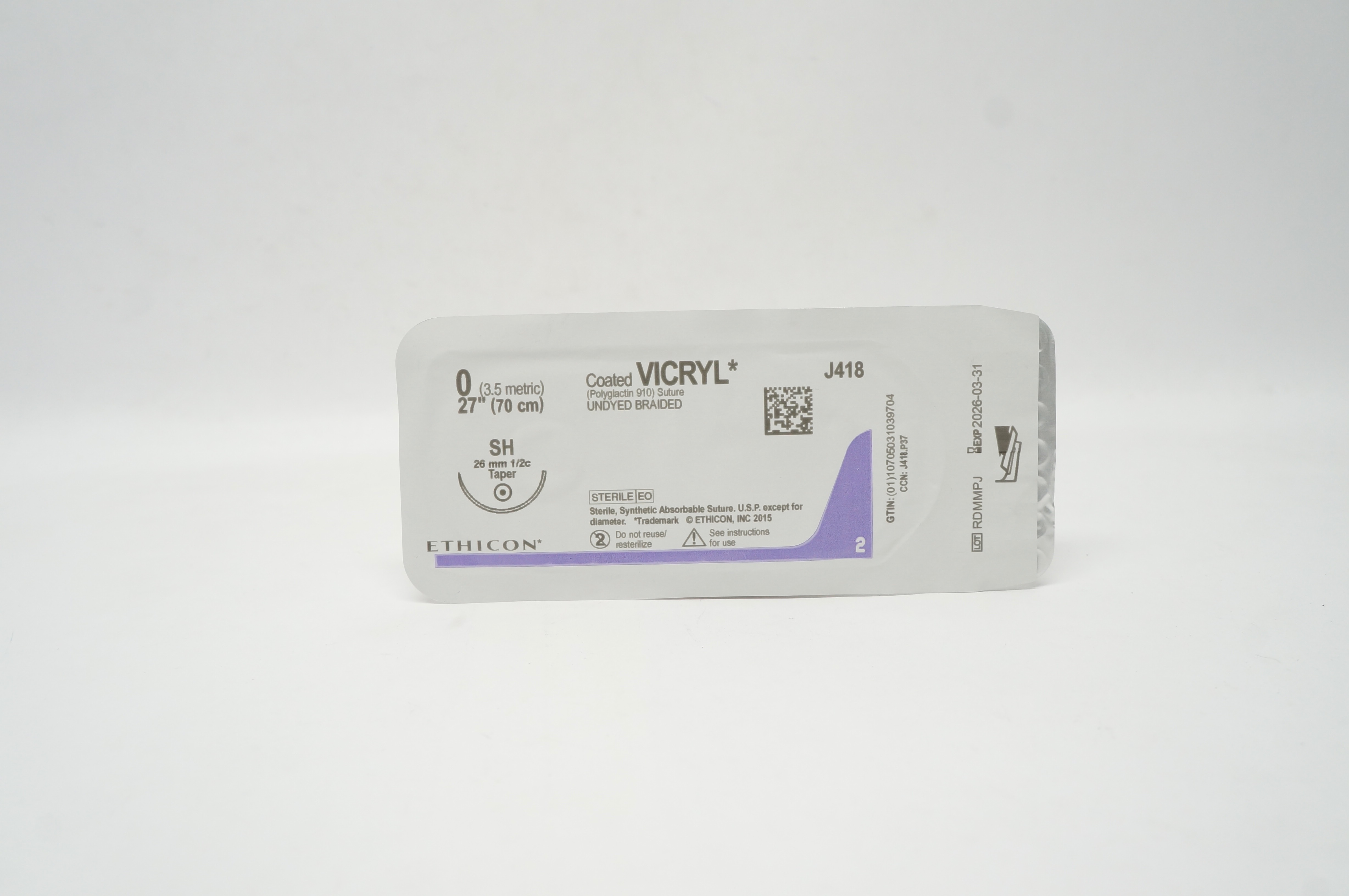 Ethicon J418 0 Coated VICRYL Stre, SH, 26mm 1/2c Taper, 27inch