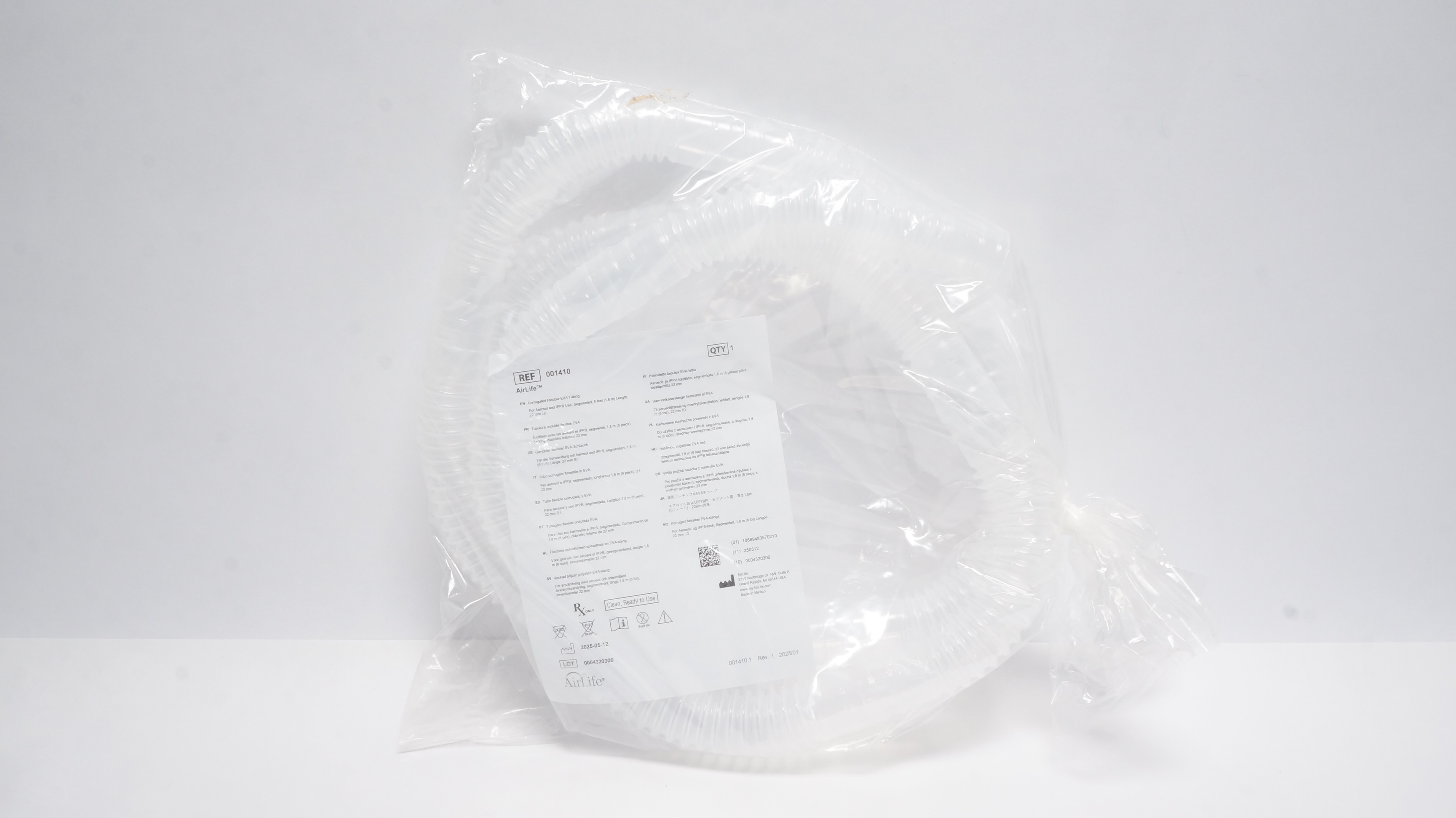 AirLife 001410 Corrugated Flexible EVA Tubing 6ft. x 22mm ID