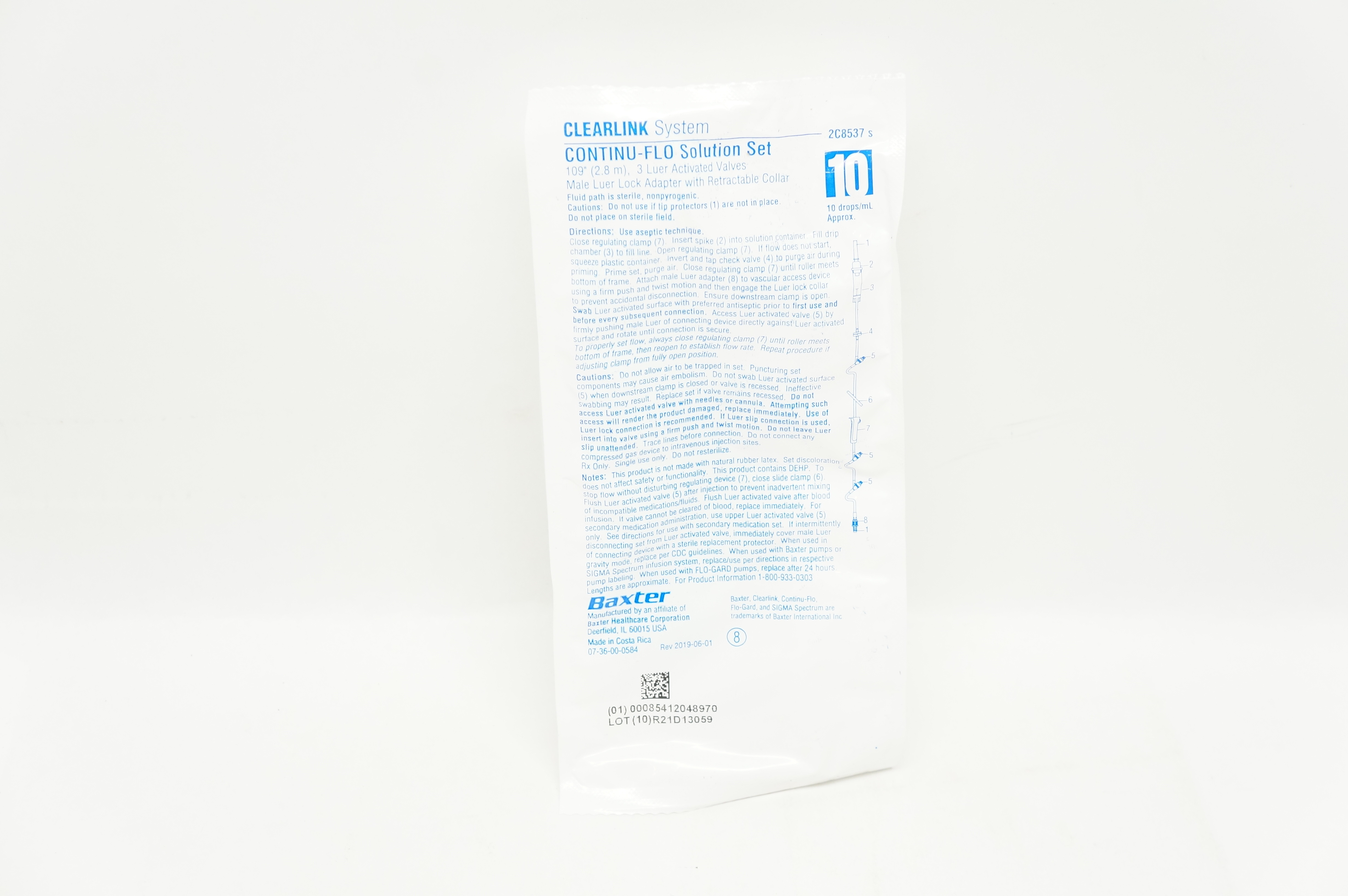 Baxter 2C8537s Clearlink System Continu-Flo Solution Set 109 inch,10drops/mL