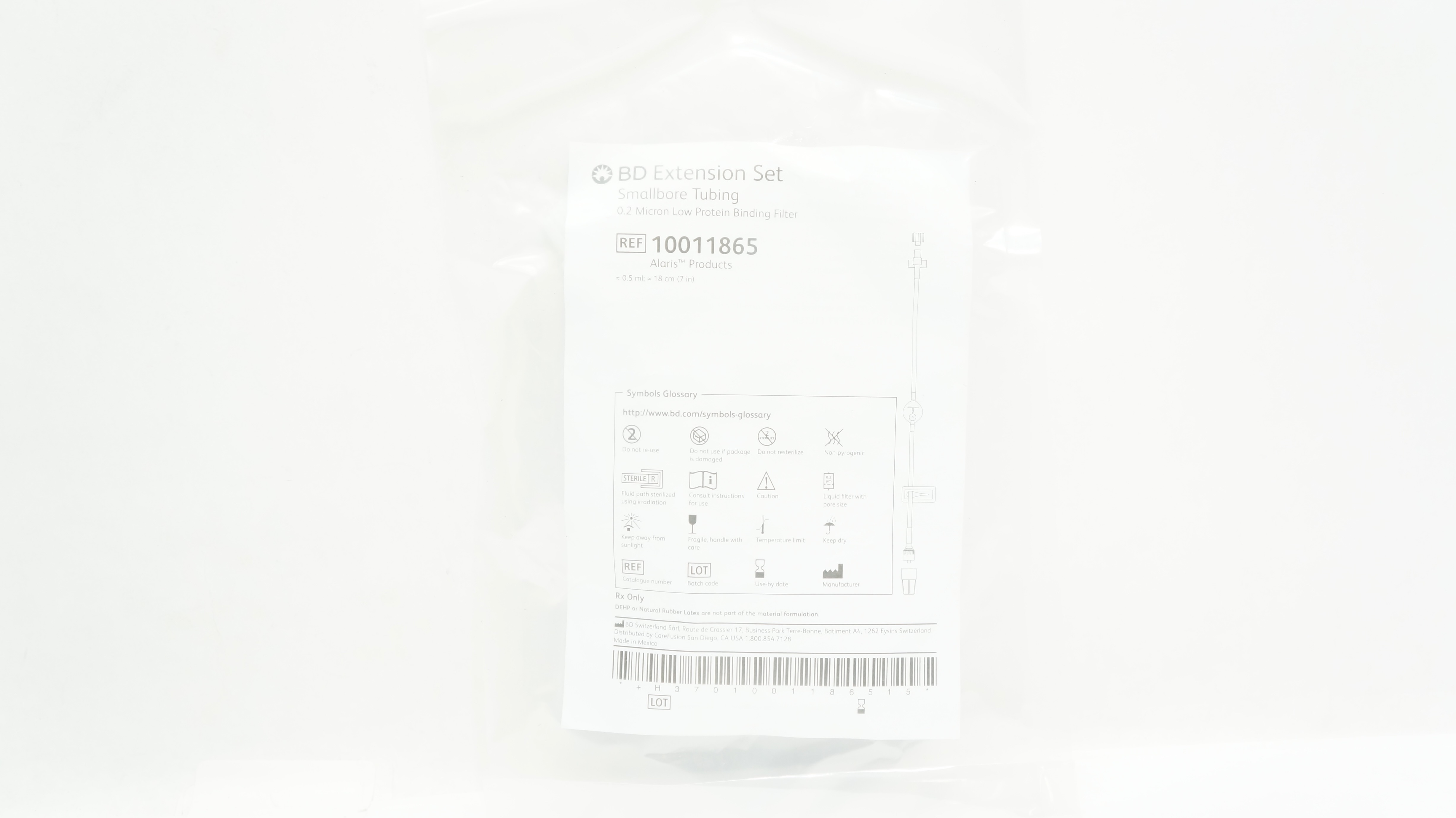 BD 10011865 Alaris Extension Set Smallbore Tubing 0.5mL x 7inch (Approx.)