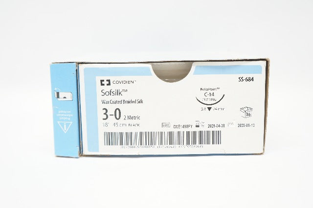 Covidien SS-684 3-0 Sofsilk Wax Coated SIlk, C-14 3/8 24mm, 18 inch - Box of 36