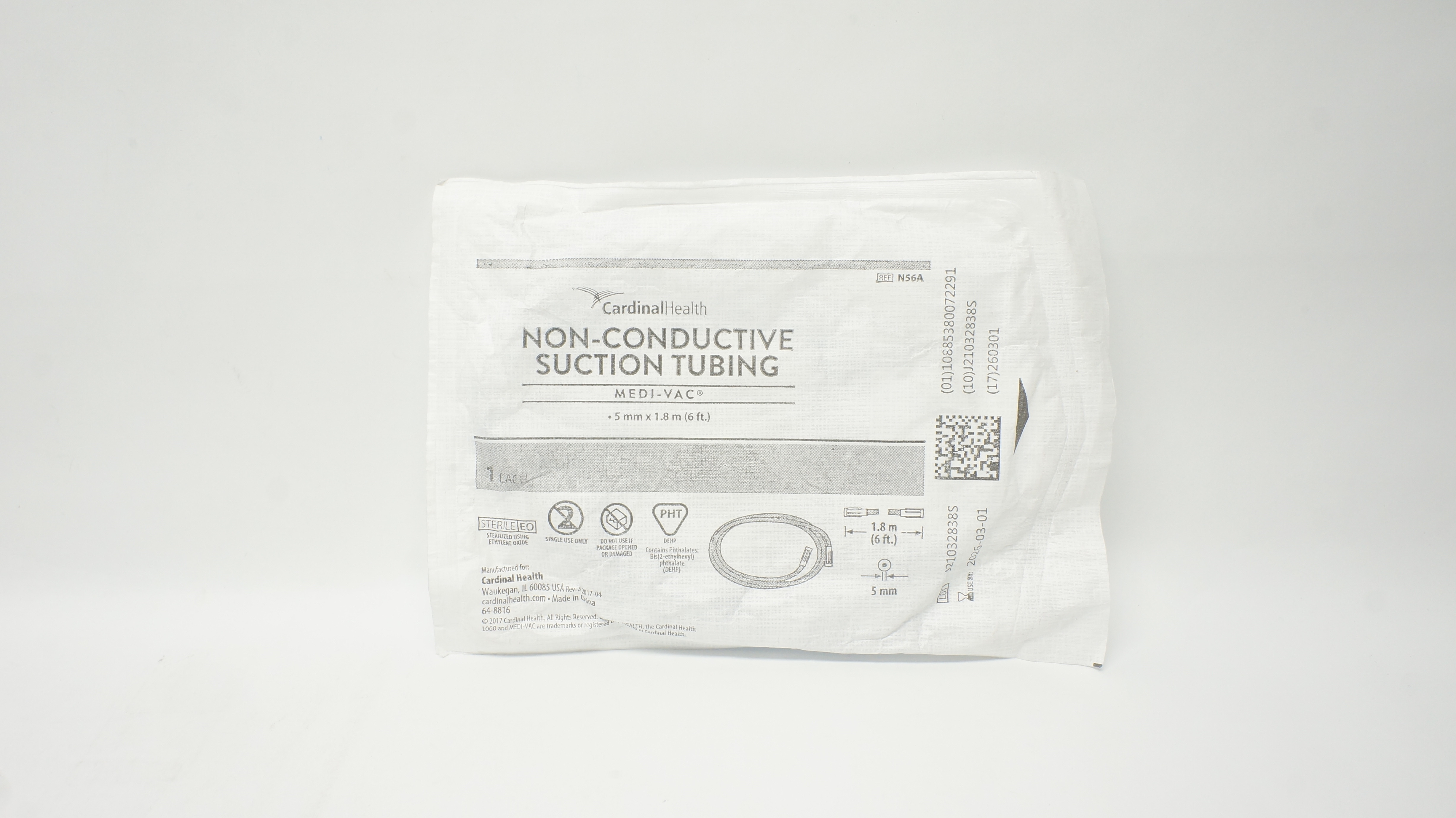 Cardinal Health N56A Medi-Vac Non-Conductive Suction Tubing 5mm x 6Ft