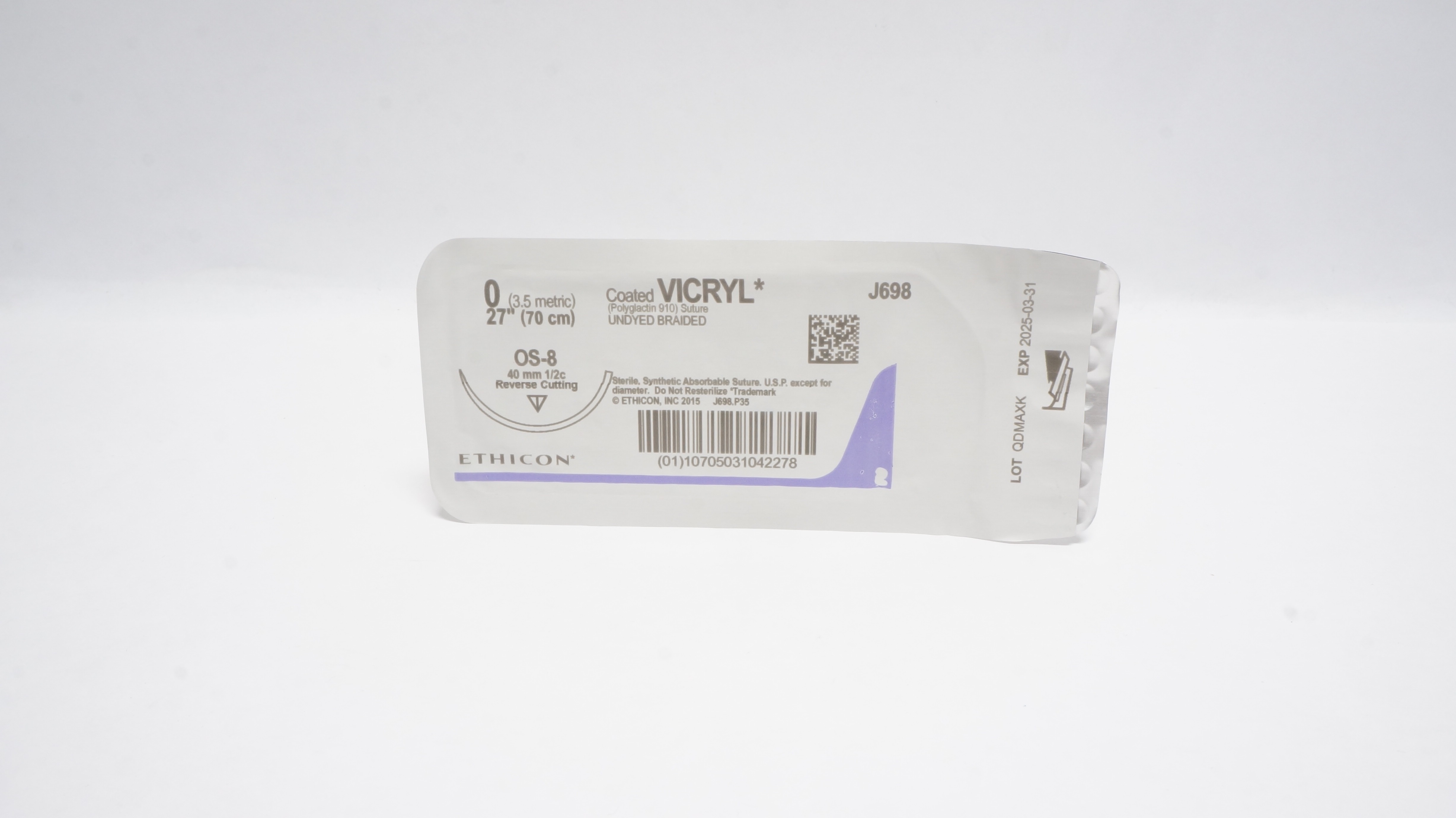 Ethicon J698 0 Coated VICRYL OS-8, 40mm 1/2c Reverse Cutting, 27in. (x)