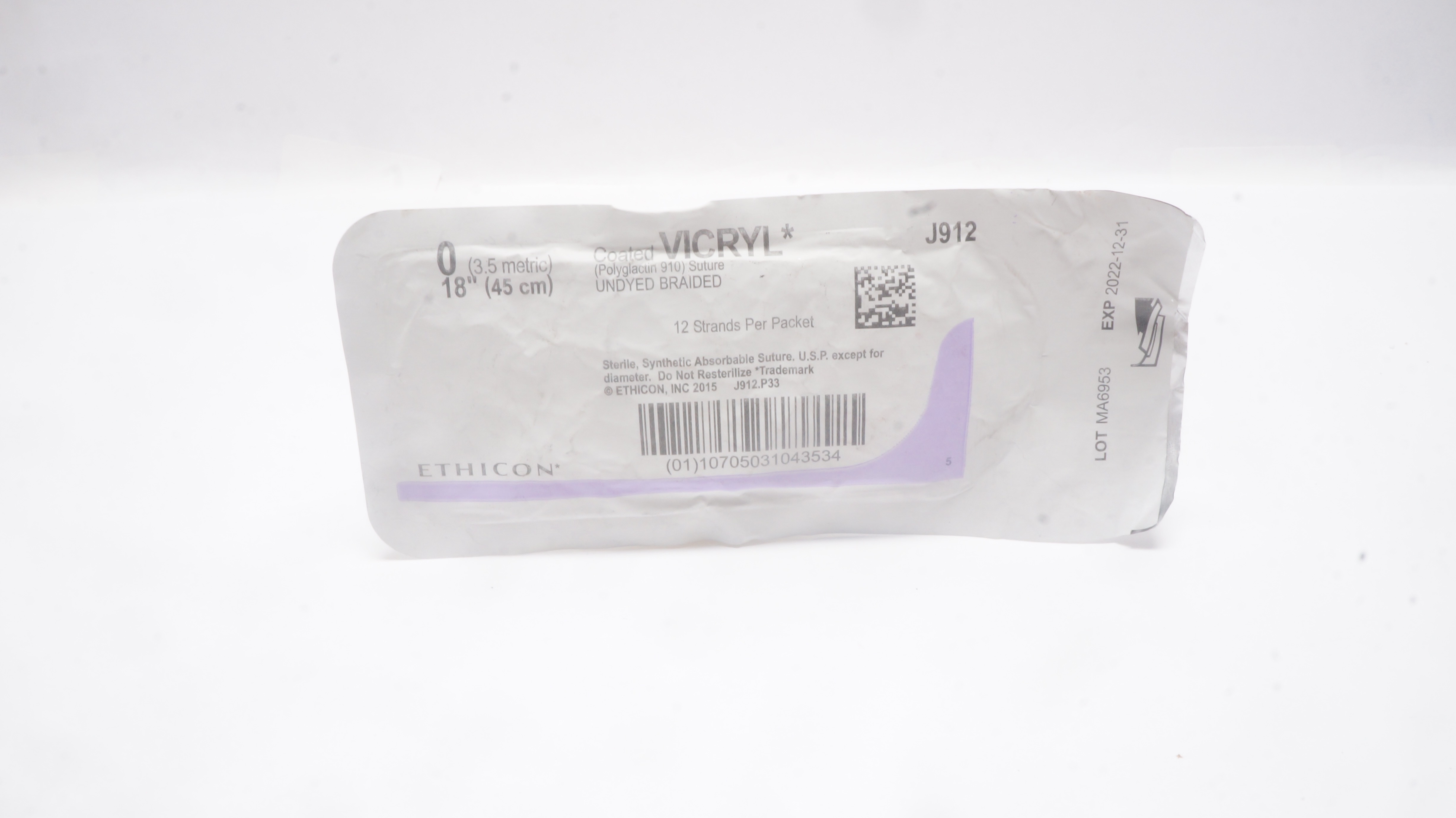 Ethicon J912 0 VICRYL, Undyed Braided, 18inch (x)