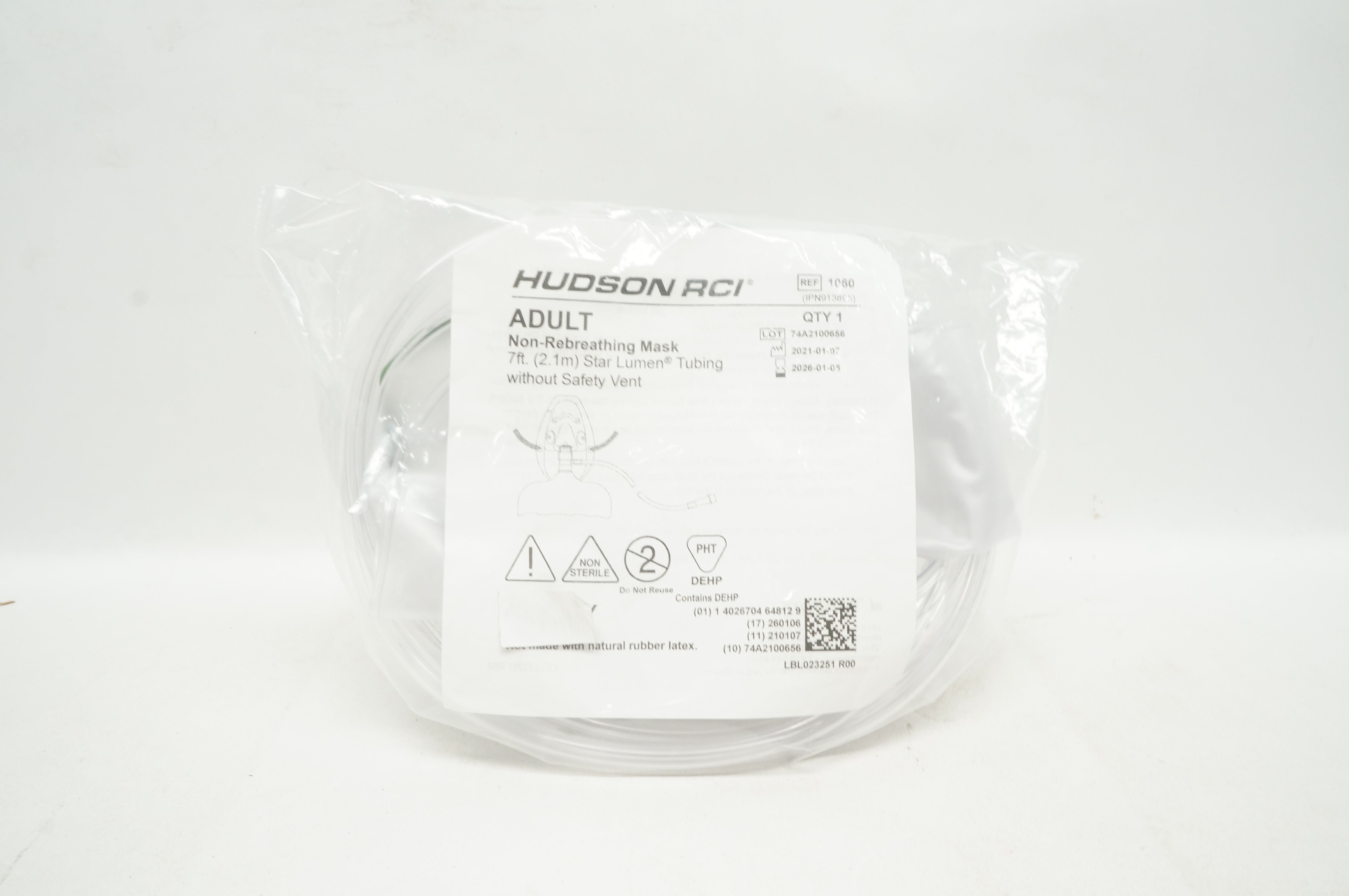 Hudson RCI 1060 Adult Non-Rebreathing Mask 7ft. Star Lumen Tubing