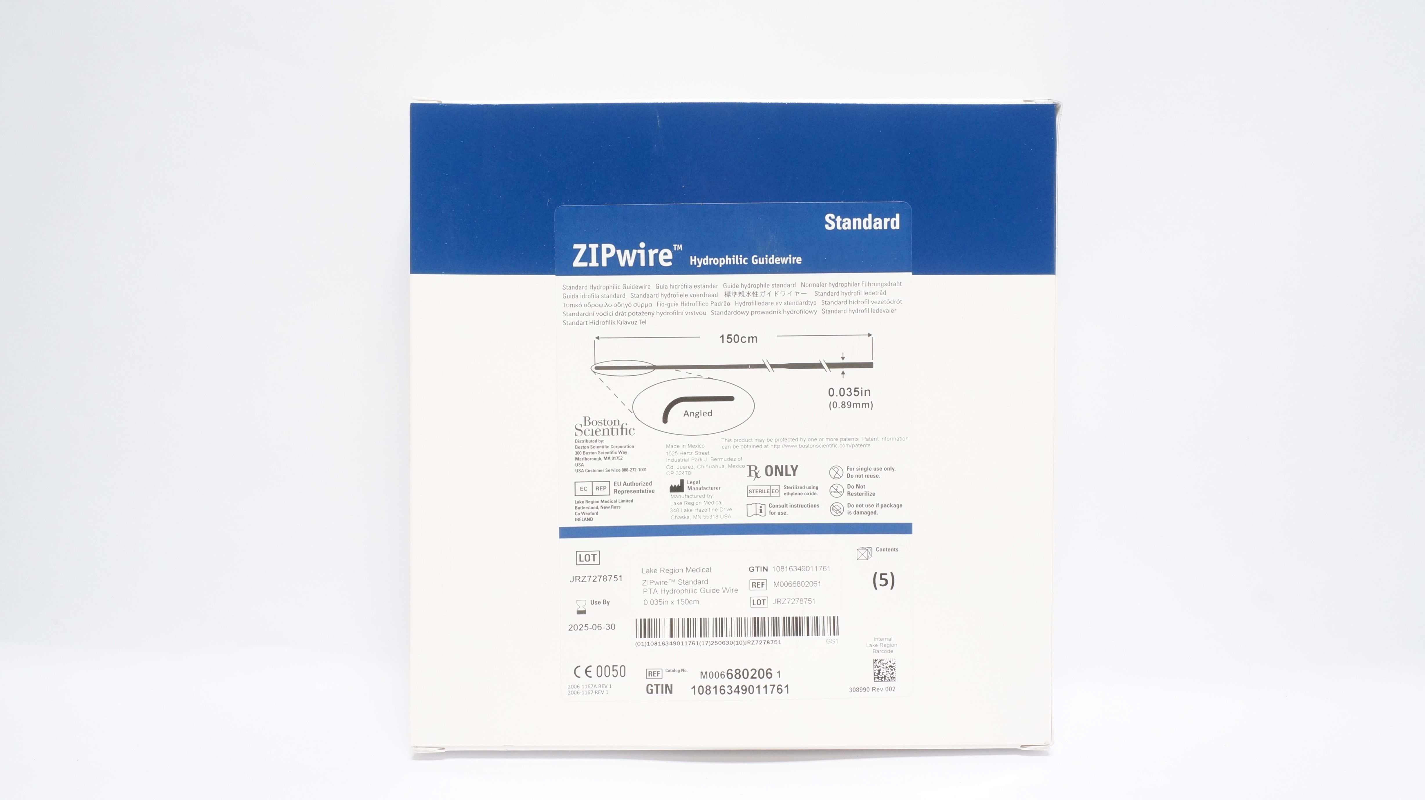 Boston Scientific 680206 Standard Hydrophilic GuideWire - Box of 5 (x)