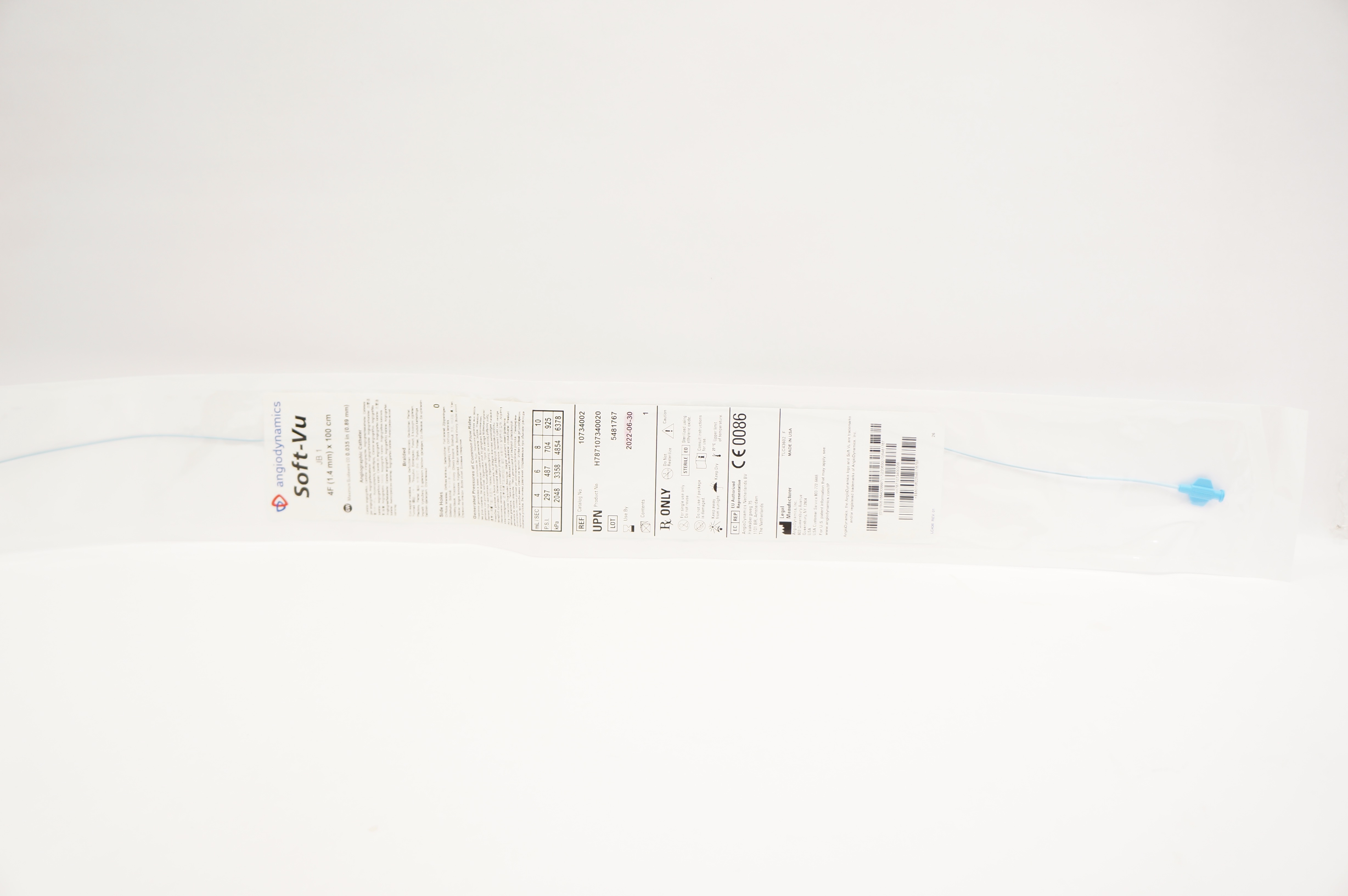 Angiodynamics 10734002 Angiographic Cath. Soft-Vu JB 1 4F x 100cm (x)
