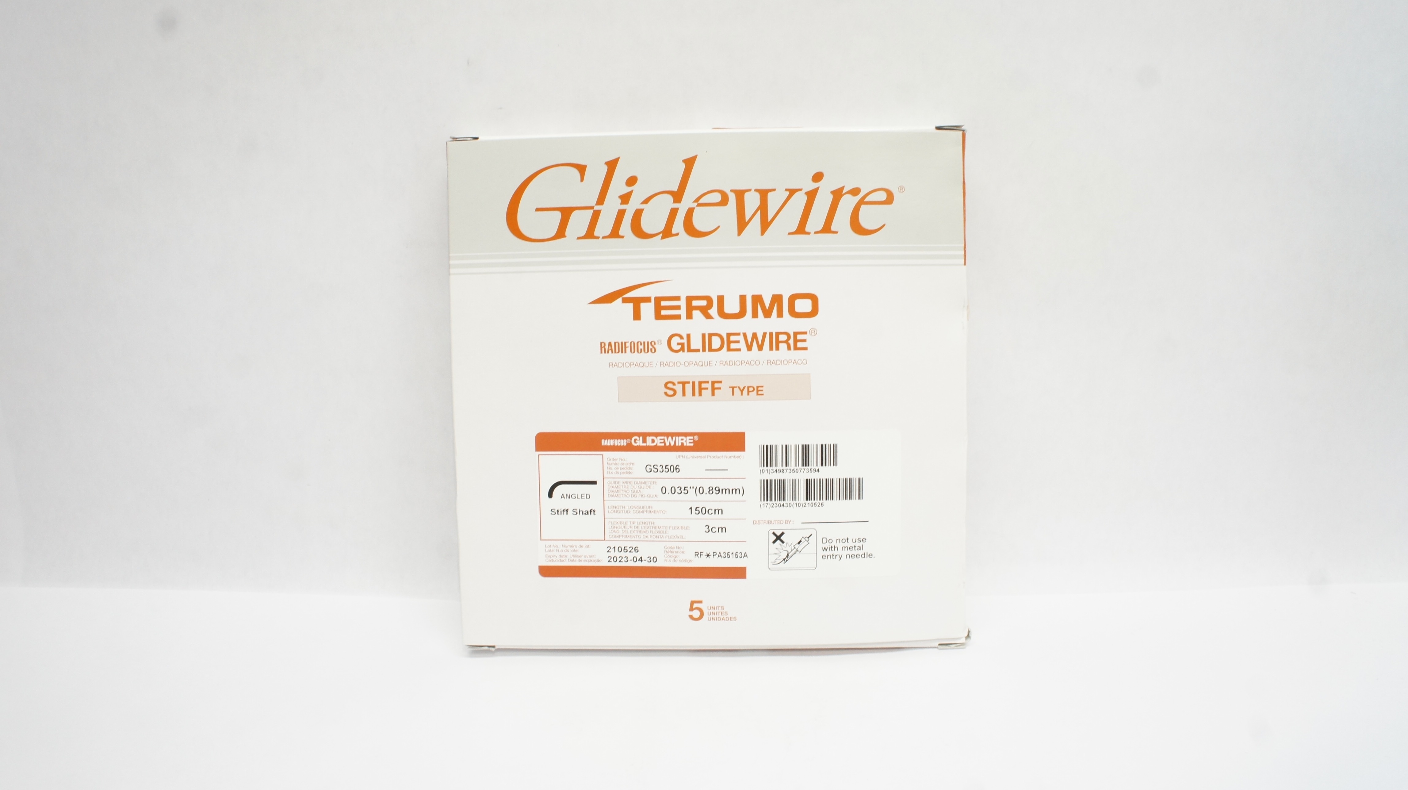 Terumo PA35153A Radifocus Glidewire Shaft 0.035inch x 150 x 3cm (x) - Box of 5