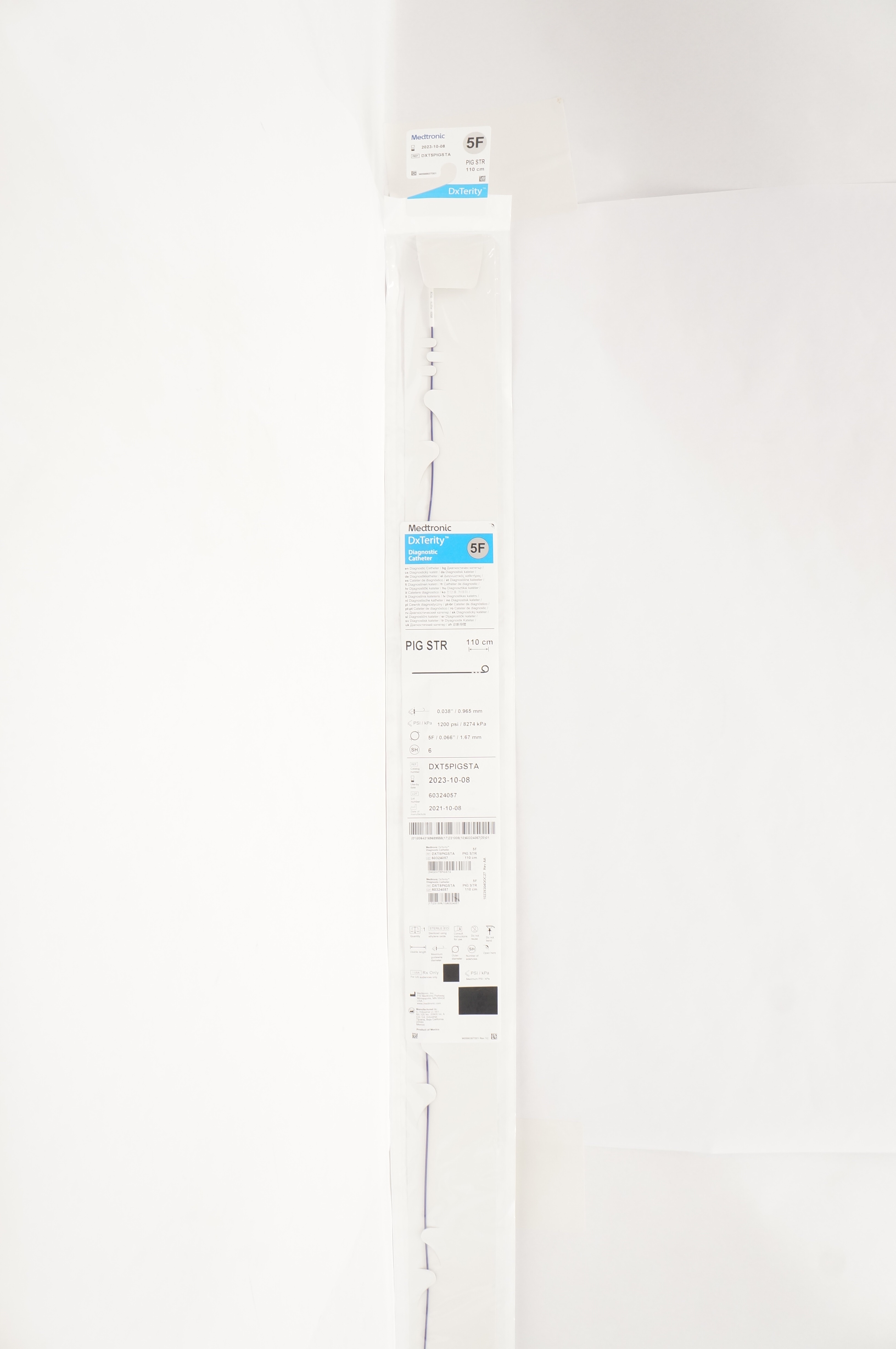 Medtronic DXT5PIGSTA DxTerity Diagnostic Cath. PIG STR 5F x 100cm 0.038inch