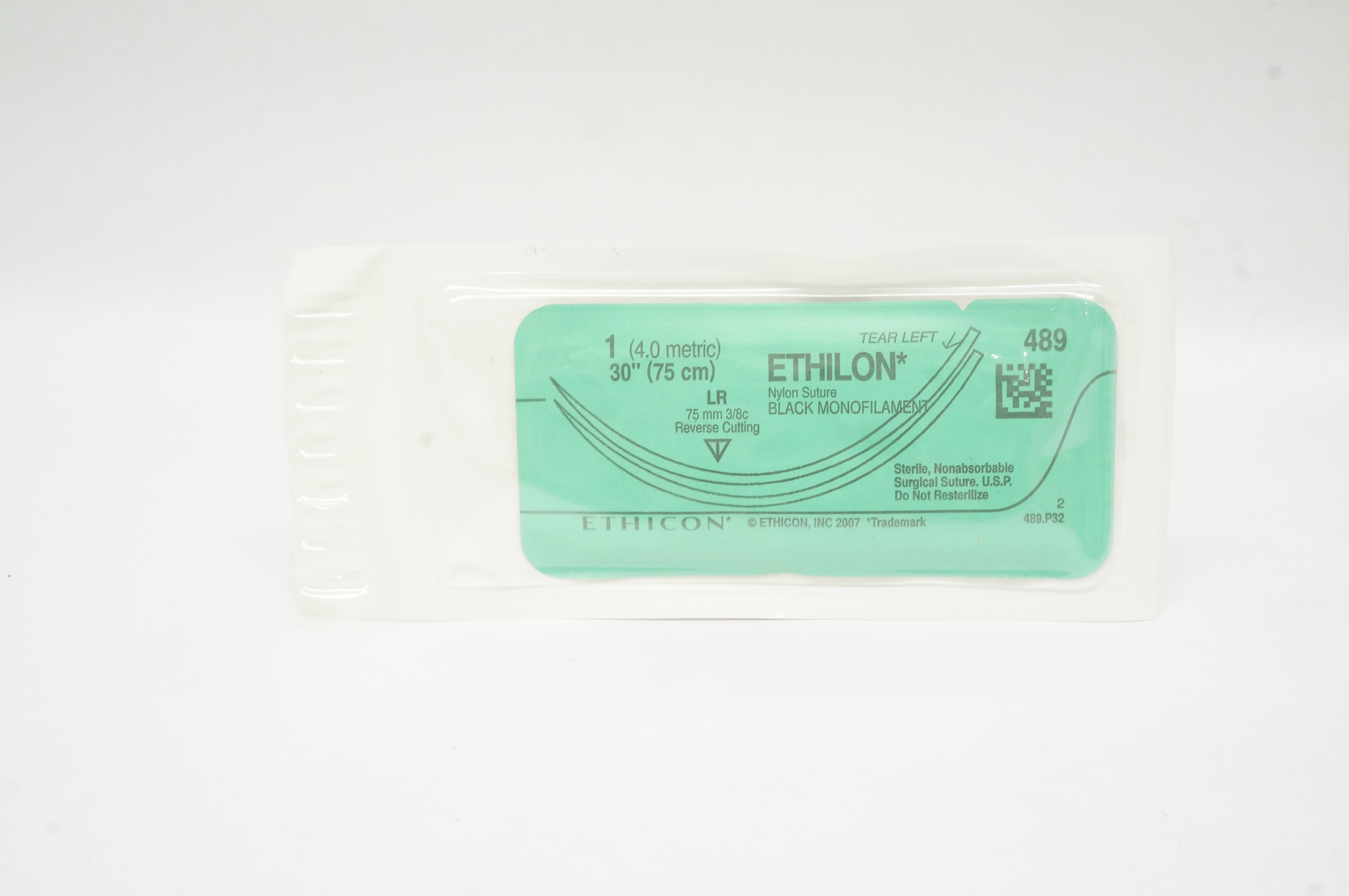 Ethicon 489 1 ETHILON Nylon LR 75mm 3/8c Reverse Cutting 30inch (x)