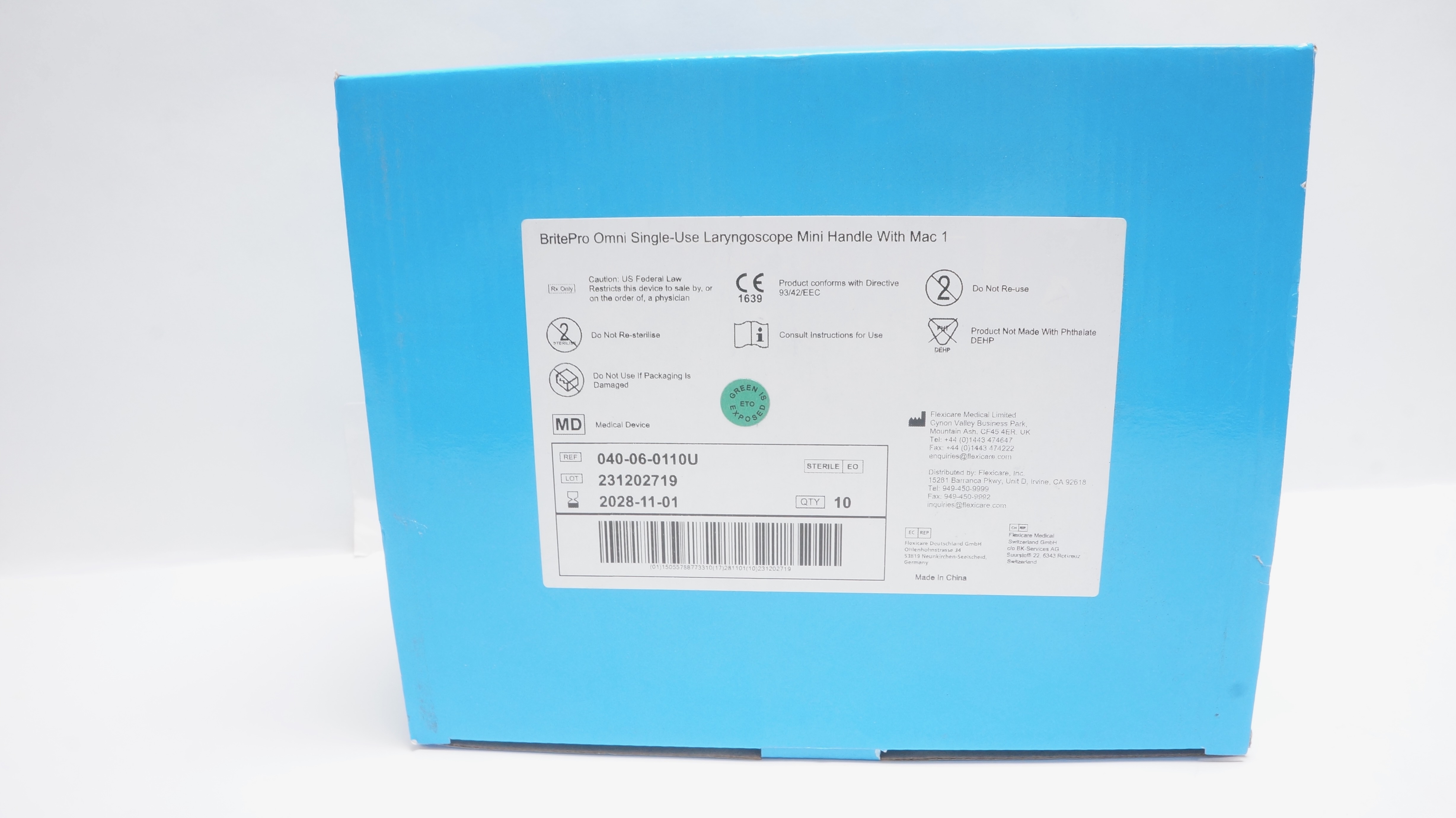 Flexicare 040-06-0110U BritePro Omni Laryngoscope Handle MAC 1 - Box of 10