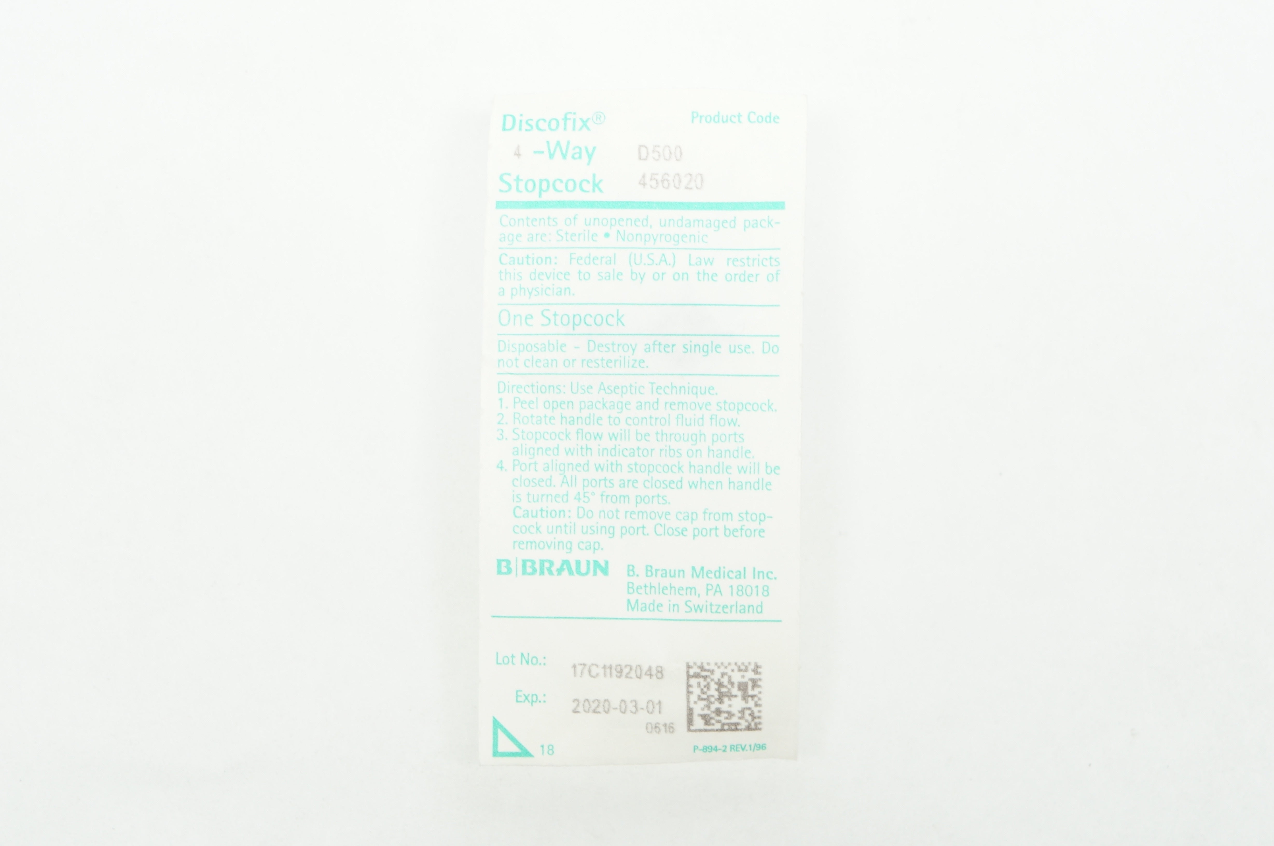 B.Braun D500 456020 Discofix 4-Way Stopcock (x)