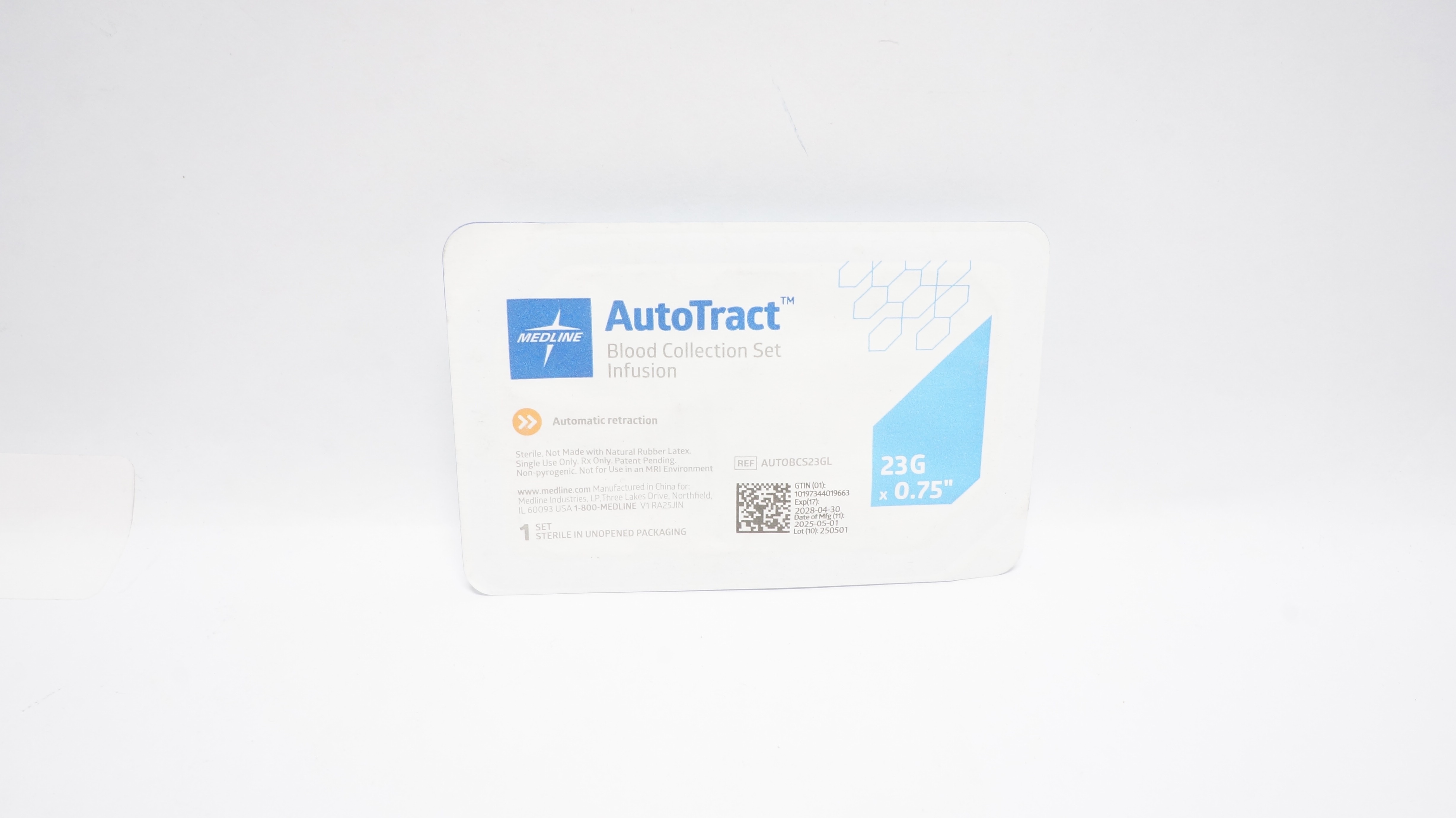 Medline AUTOBCS23GL AutoTract Blood Collection Set Infusion 23G x 0.75inch