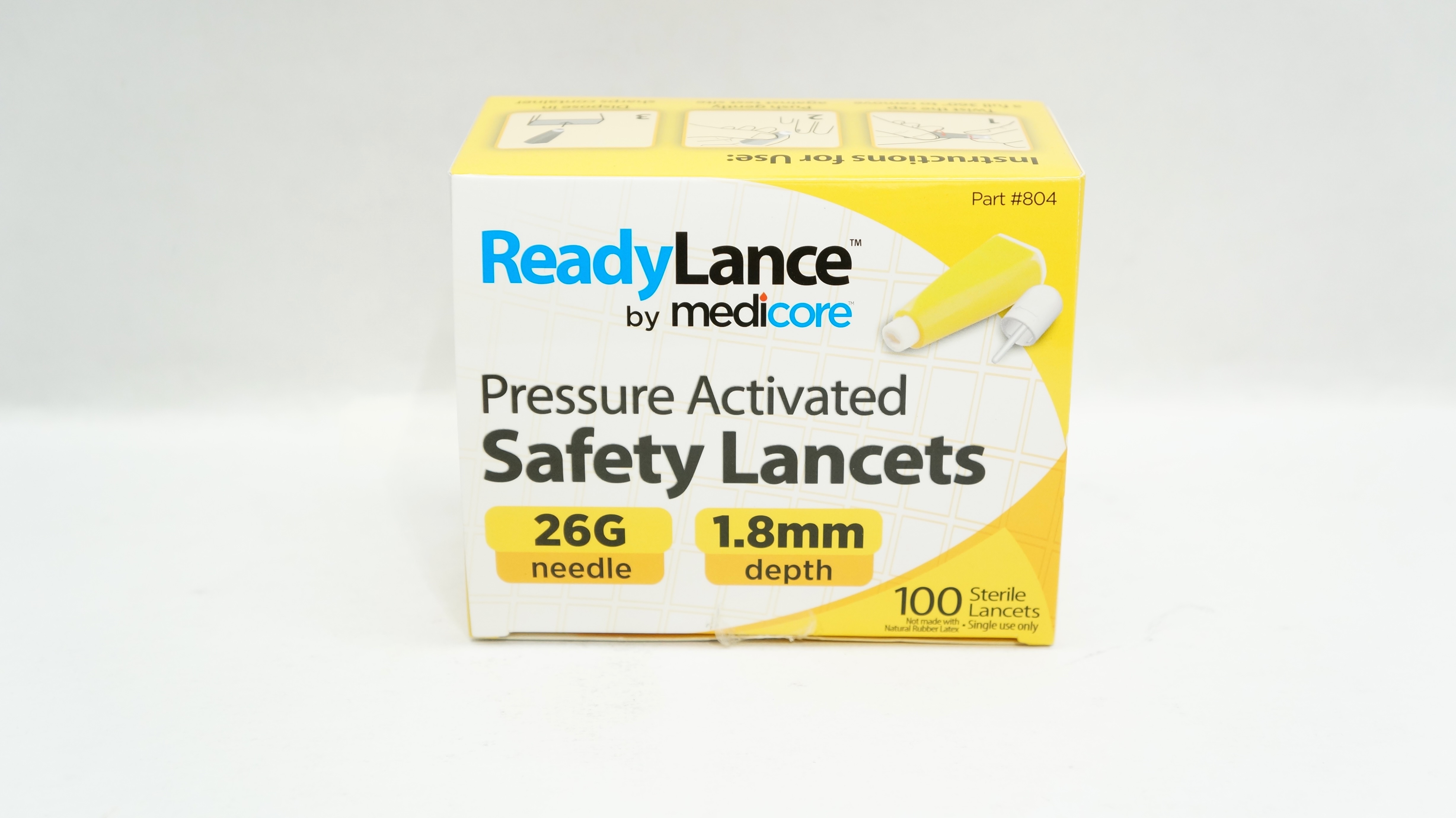 Medicore 804 ReadyLance Pressure Activated Safety Lancets 26G x 1.8mm-Box of 100