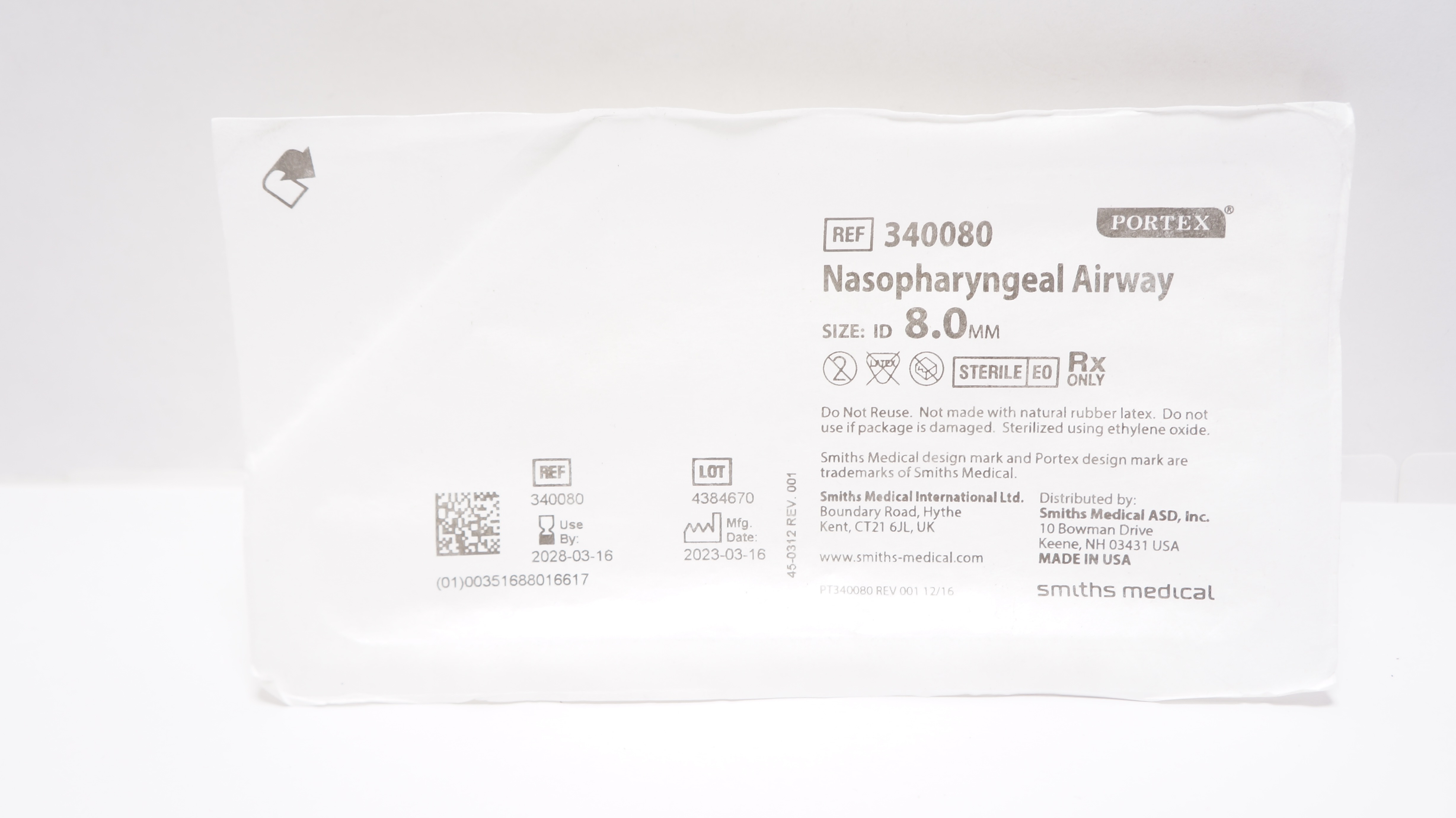 Smiths Medical 340080 Portex Nasopharyngeal Airway ID 8.0mm