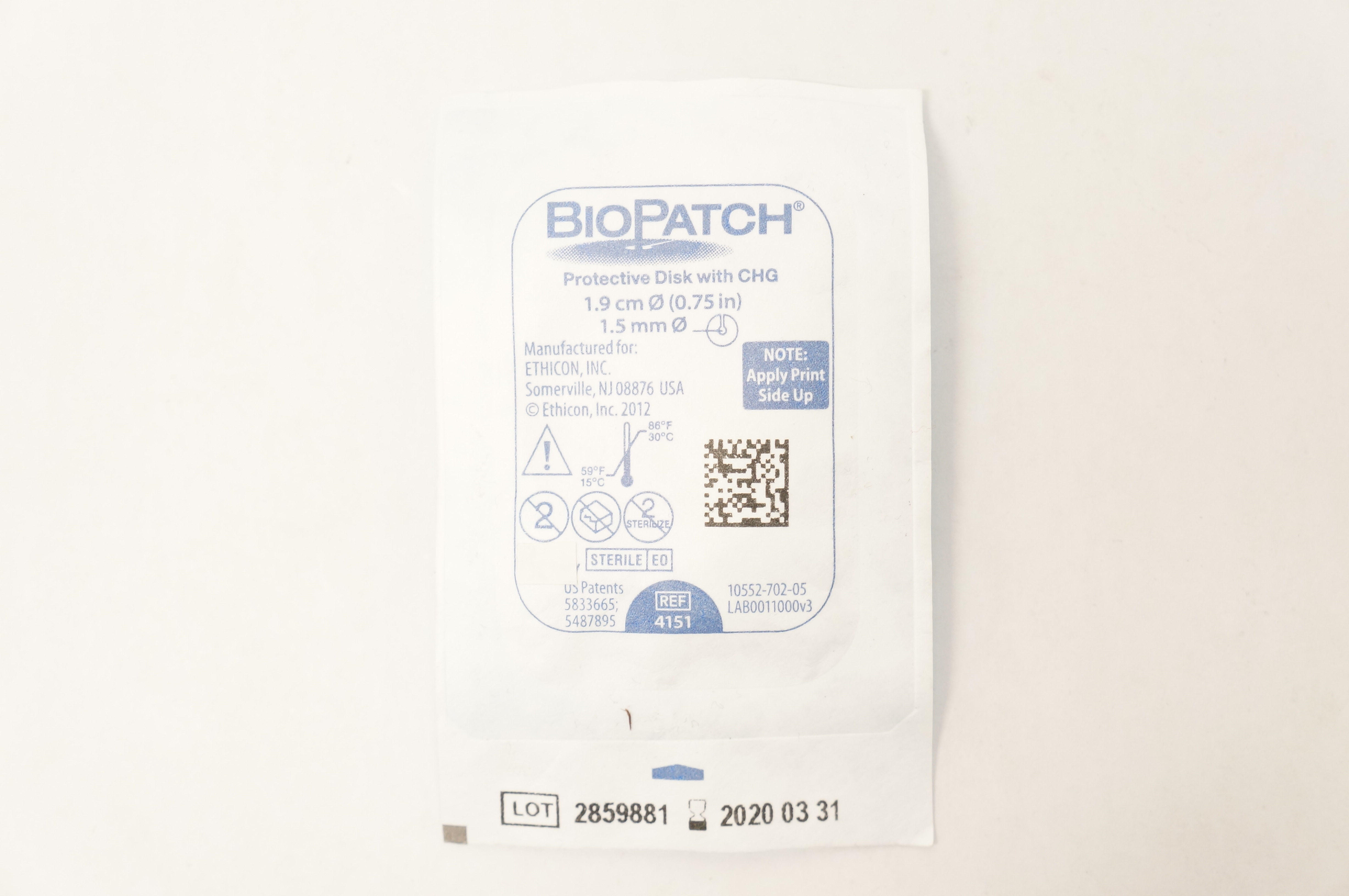 Ethicon 4151 BioPatch Protective Disk with CHG 0.75 inch x 1.5 mm (x)