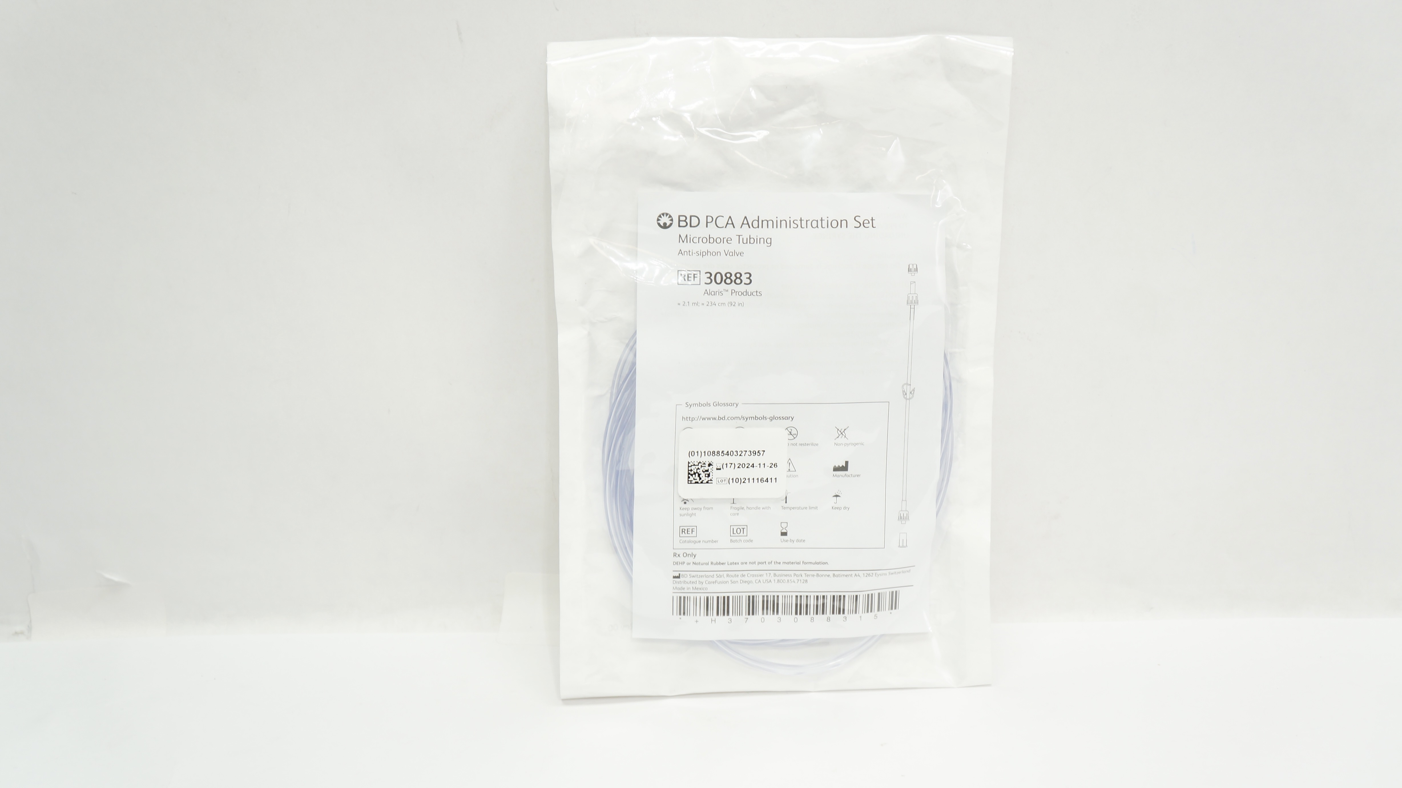 BD 30883 PCA Administration Set Microbore Tubing Anti-Siphon 92inch